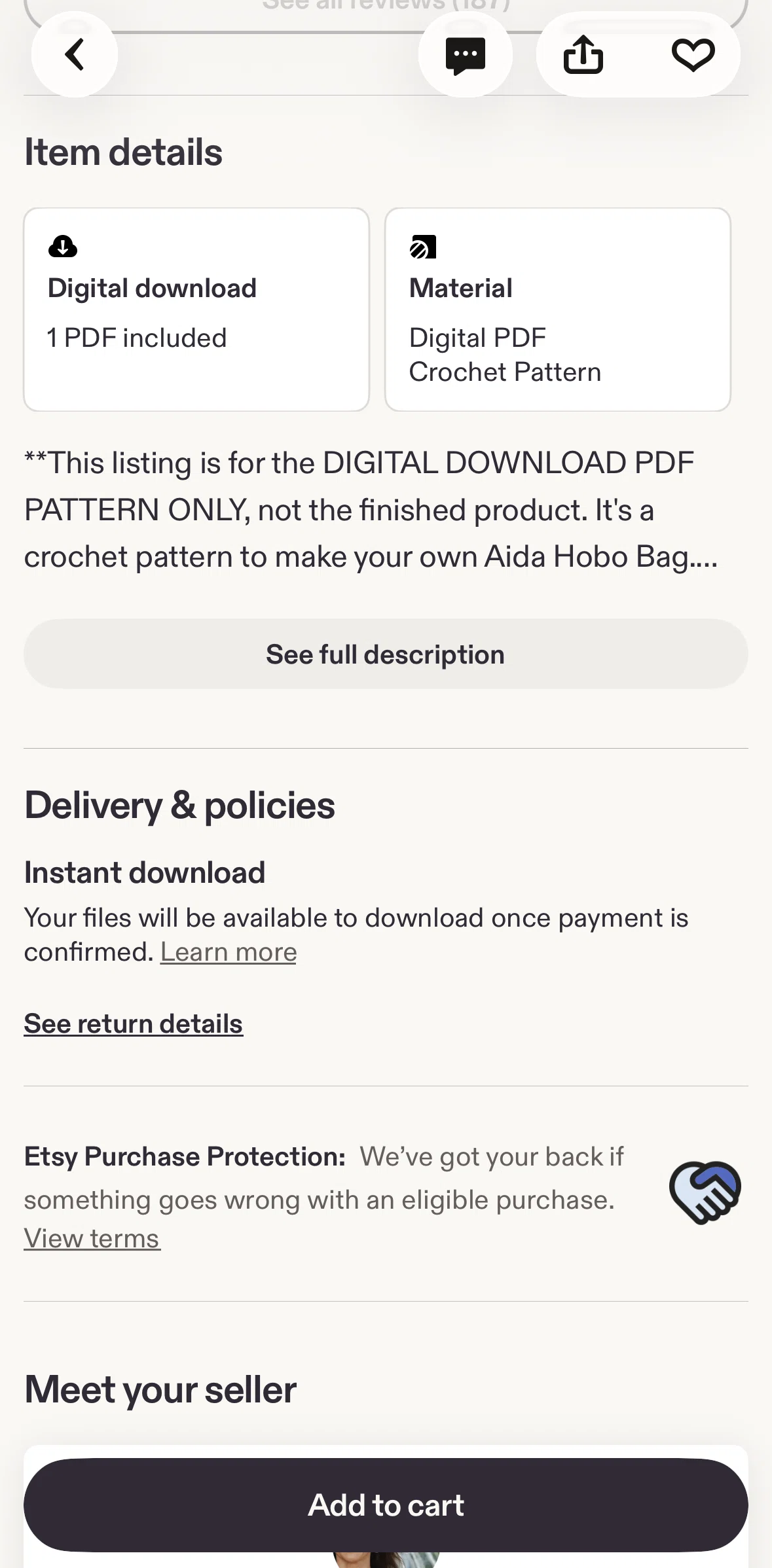 Etsy Screen screen in the Item detail information flow