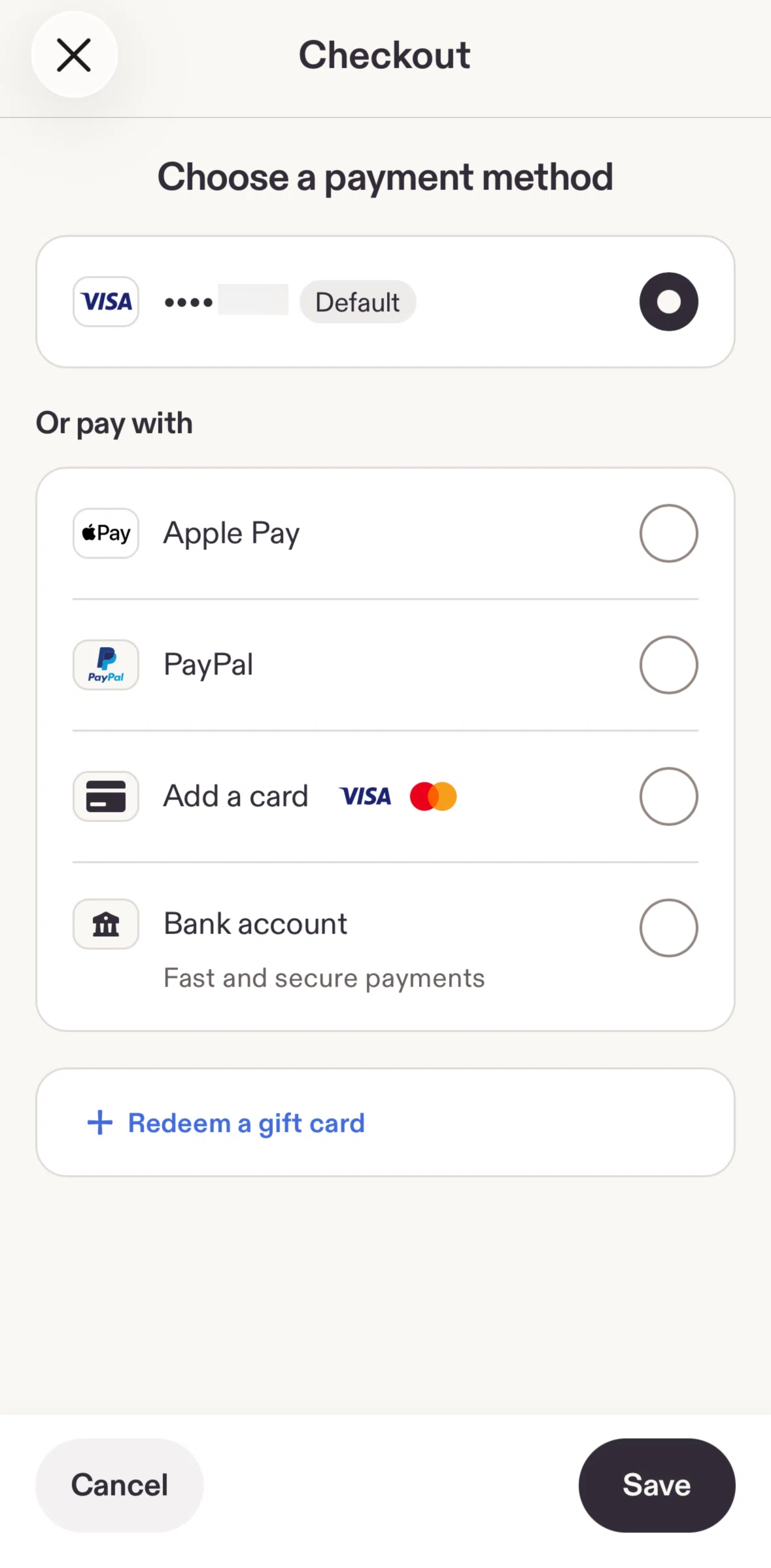 Etsy Screen screen in the Link a bank account flow