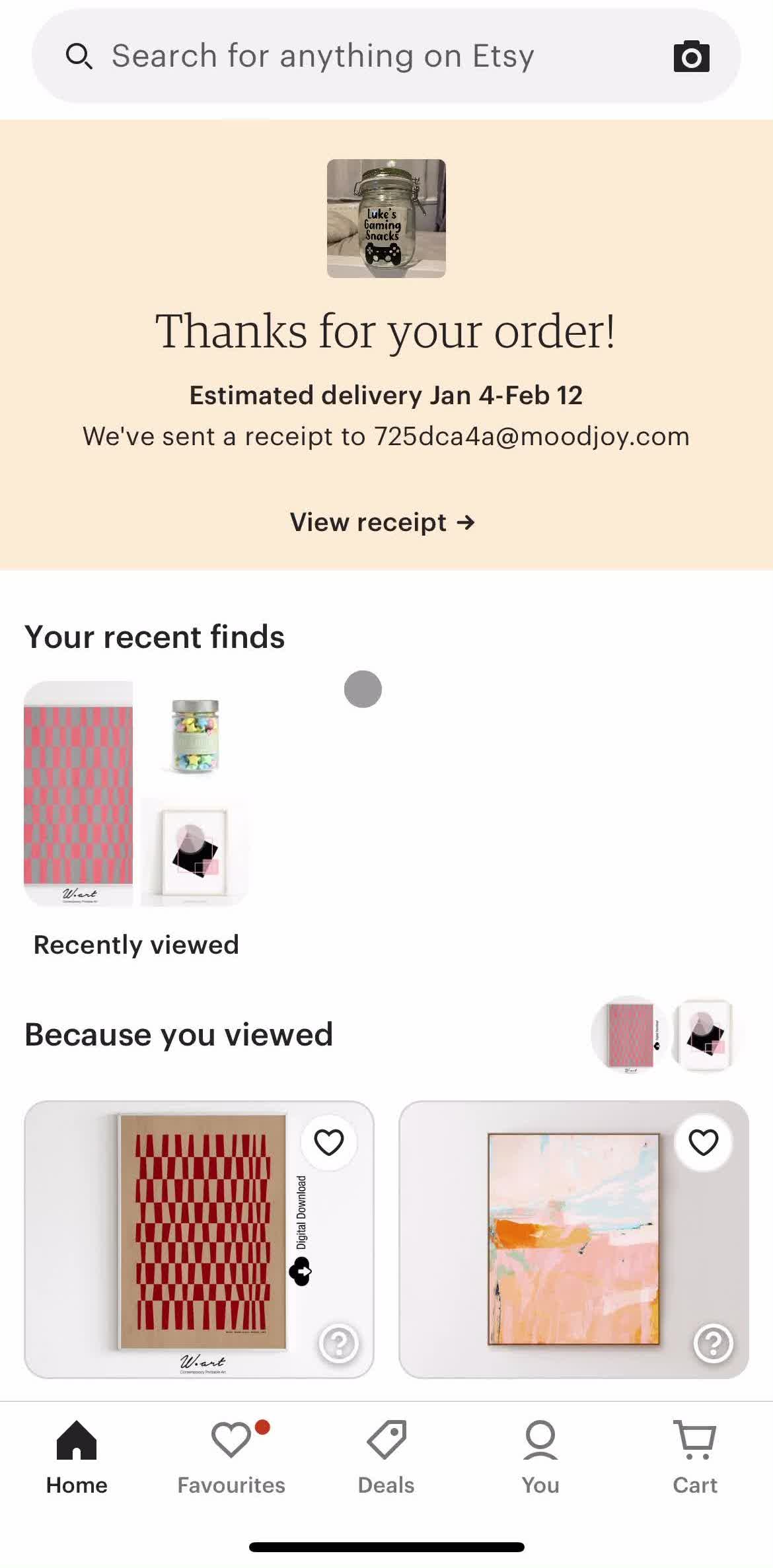 Etsy Home screen in the Logging Out flow