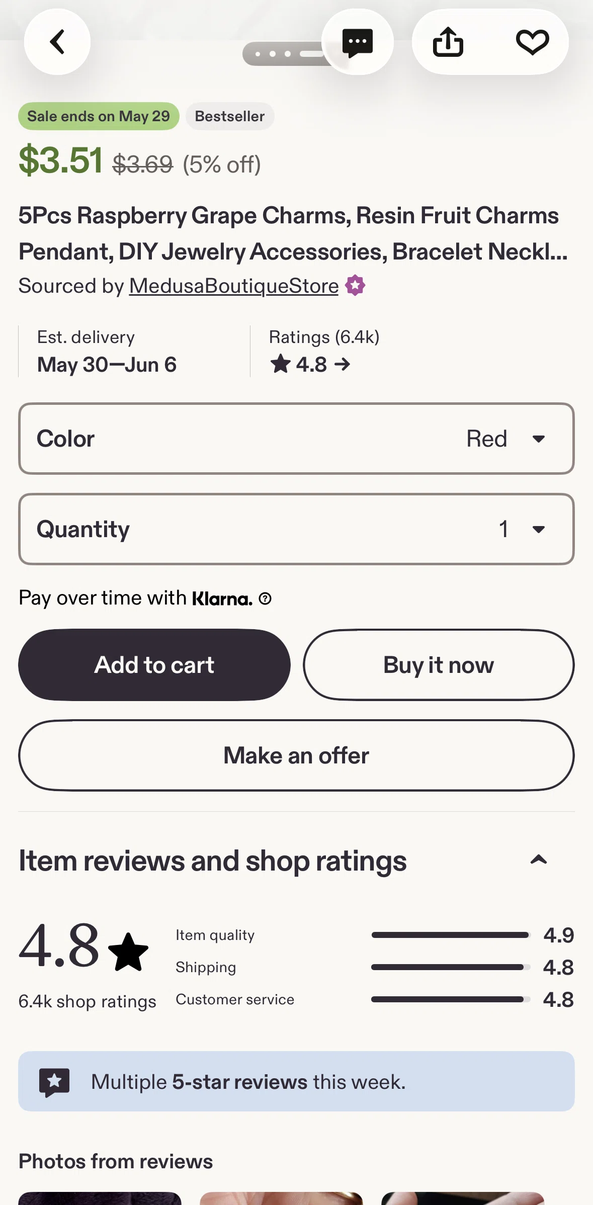 Etsy Screen screen in the Making an offer flow