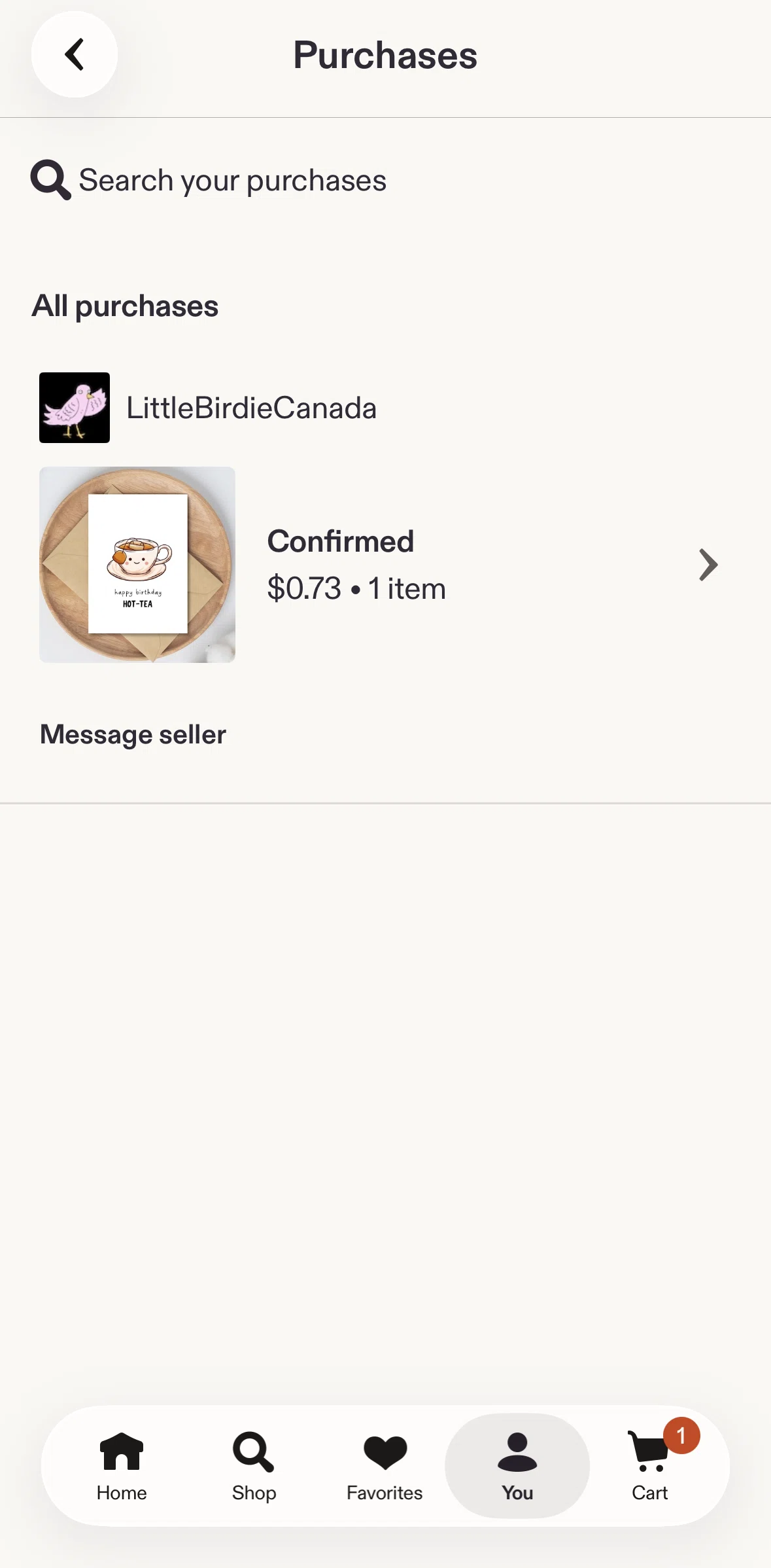 Etsy Screen screen in the Receipt flow