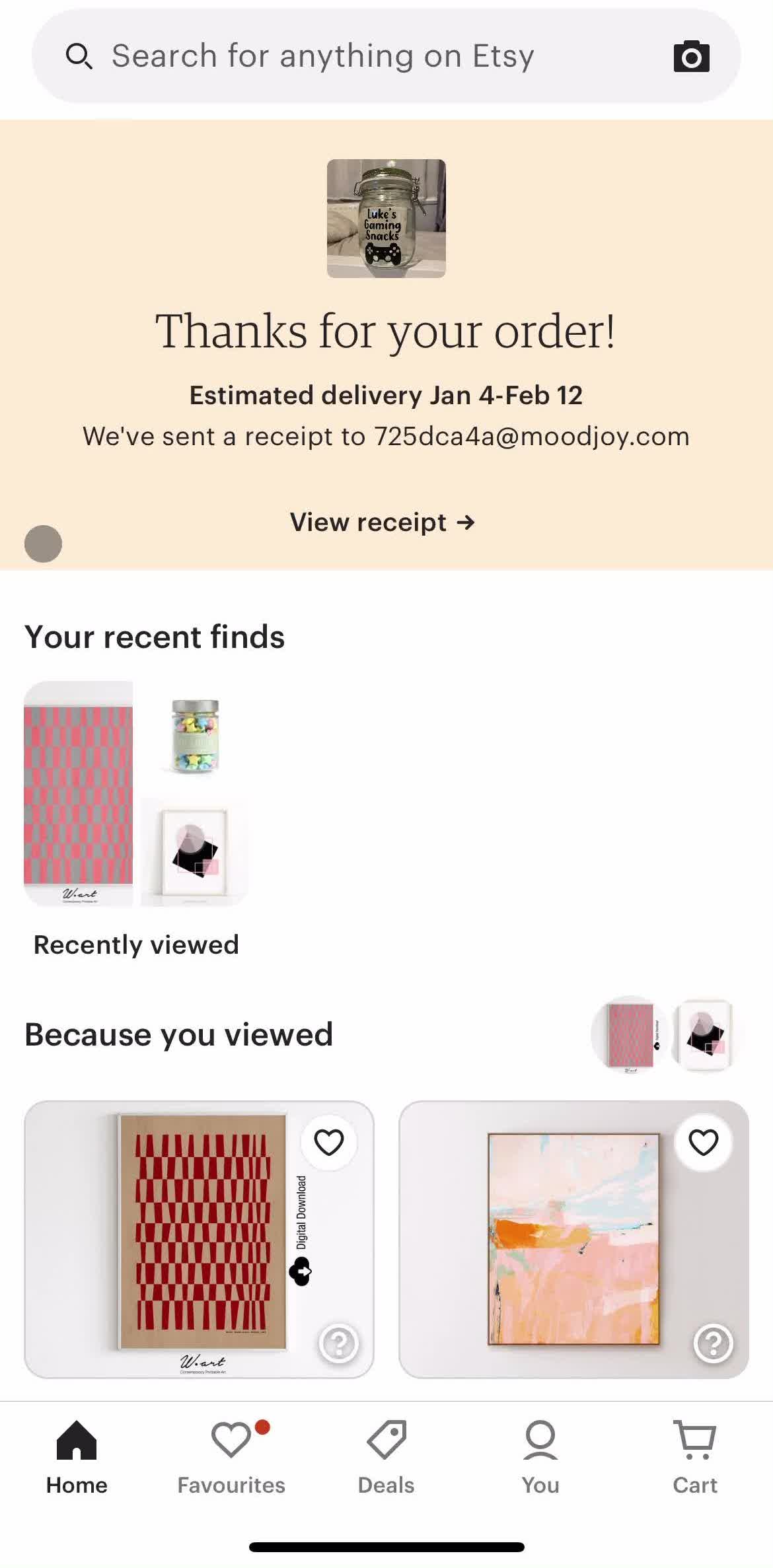 Etsy Home screen in the Reporting An Item flow