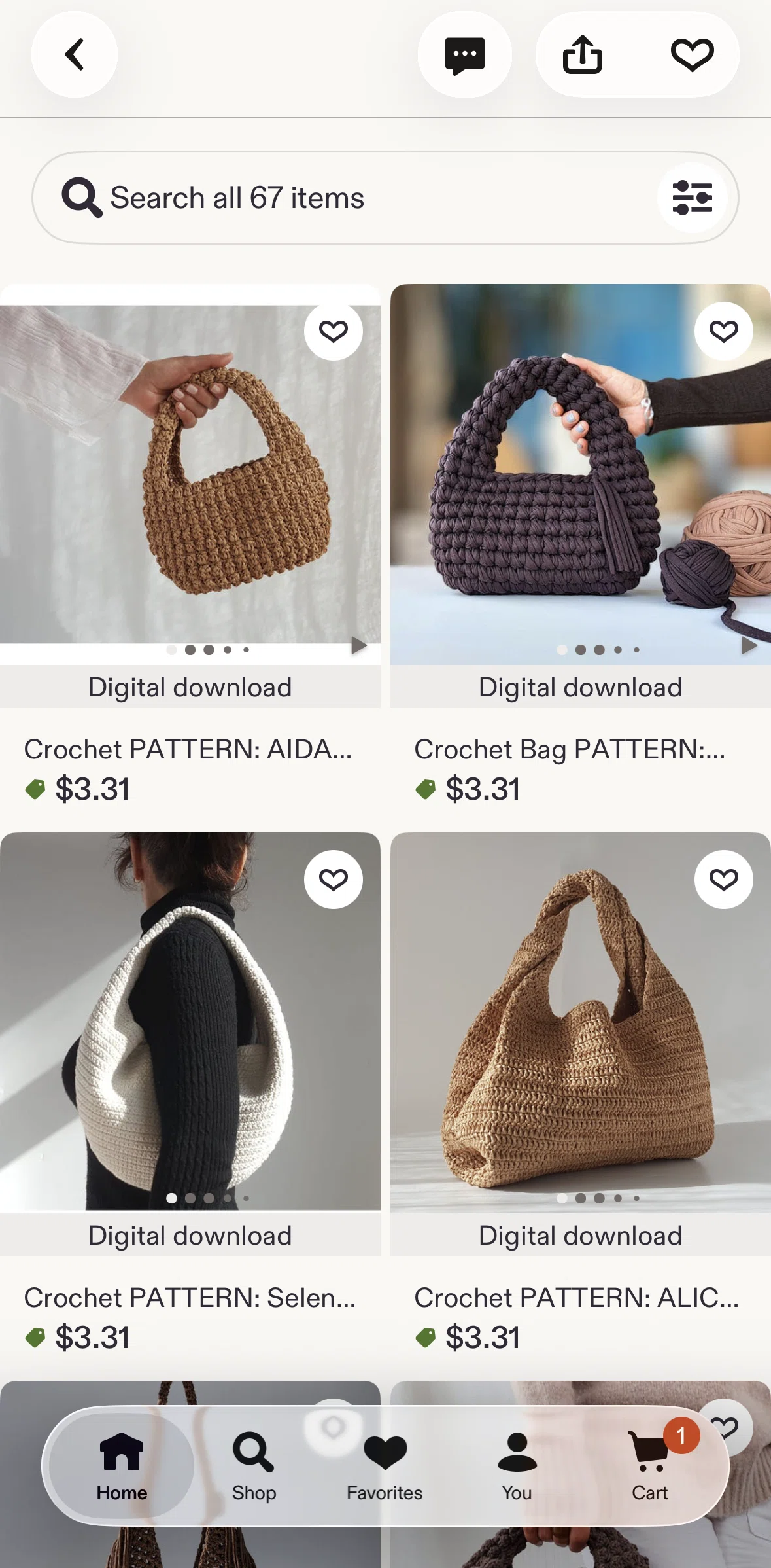 Etsy Screen screen in the Sorting items (shop) flow