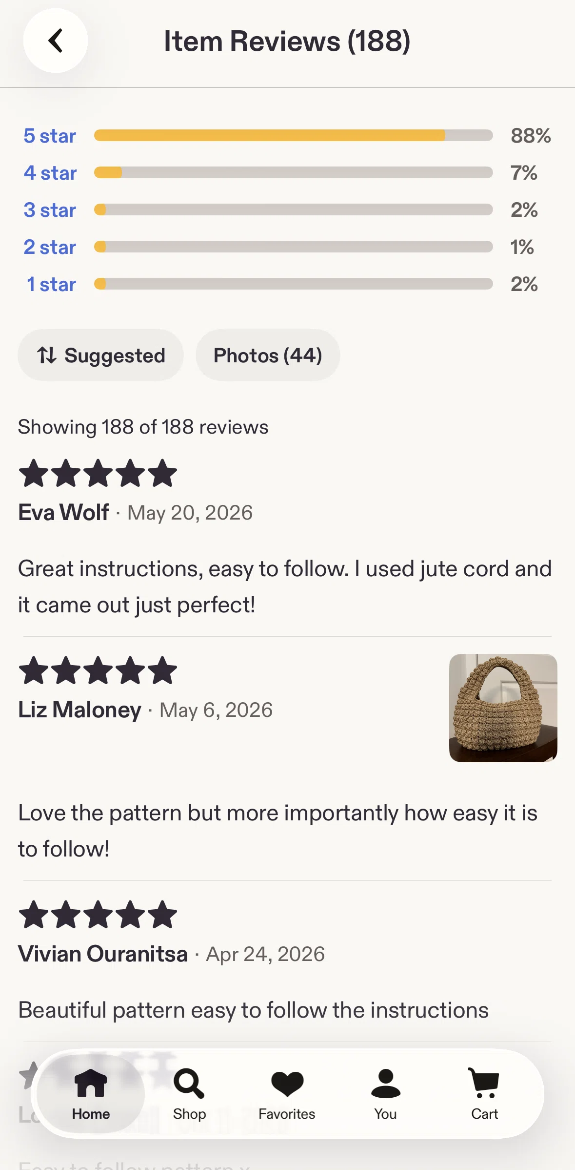Etsy Screen screen in the Sorting reviews flow