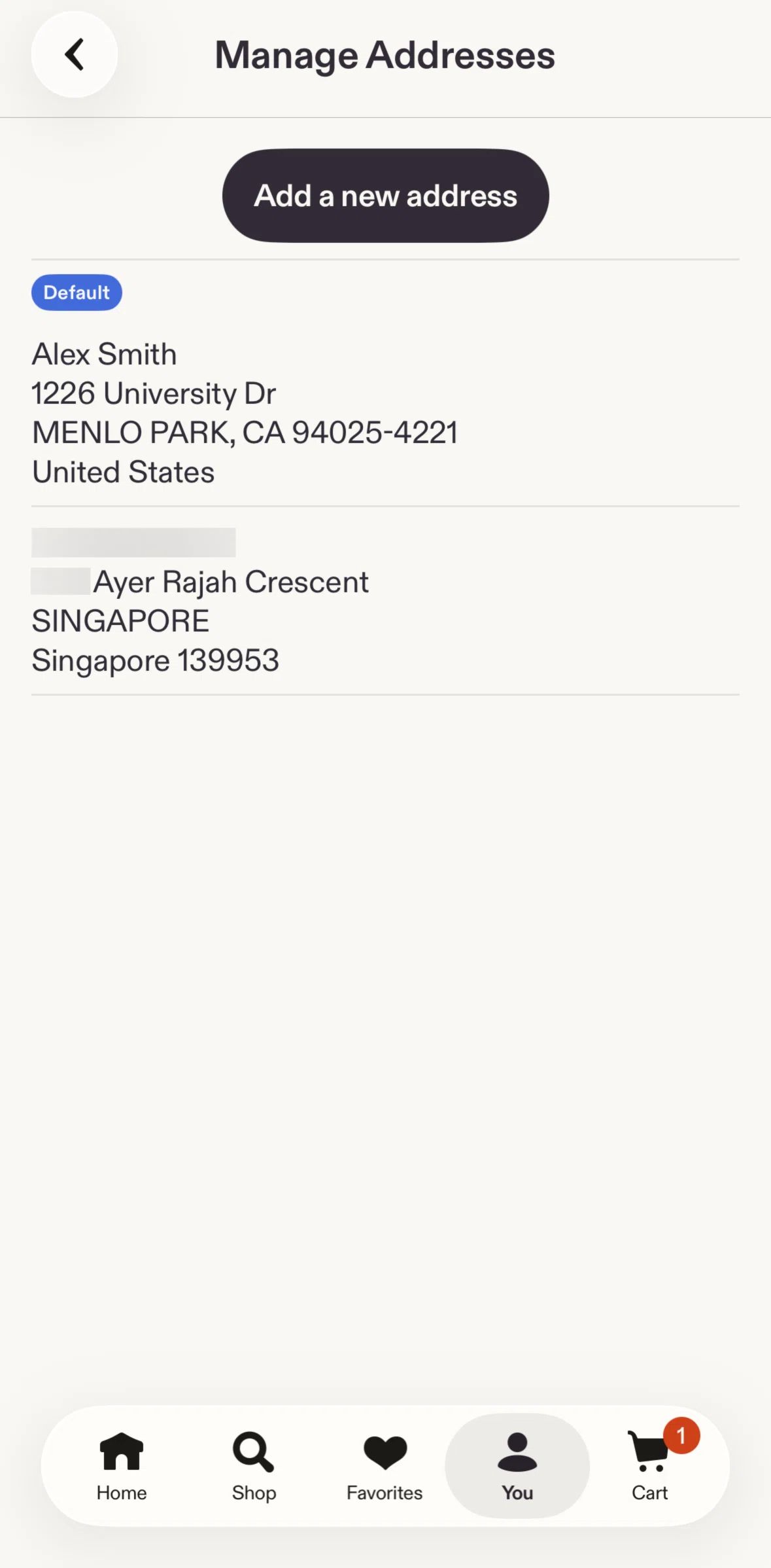 Etsy Screen screen in the Updating default address flow