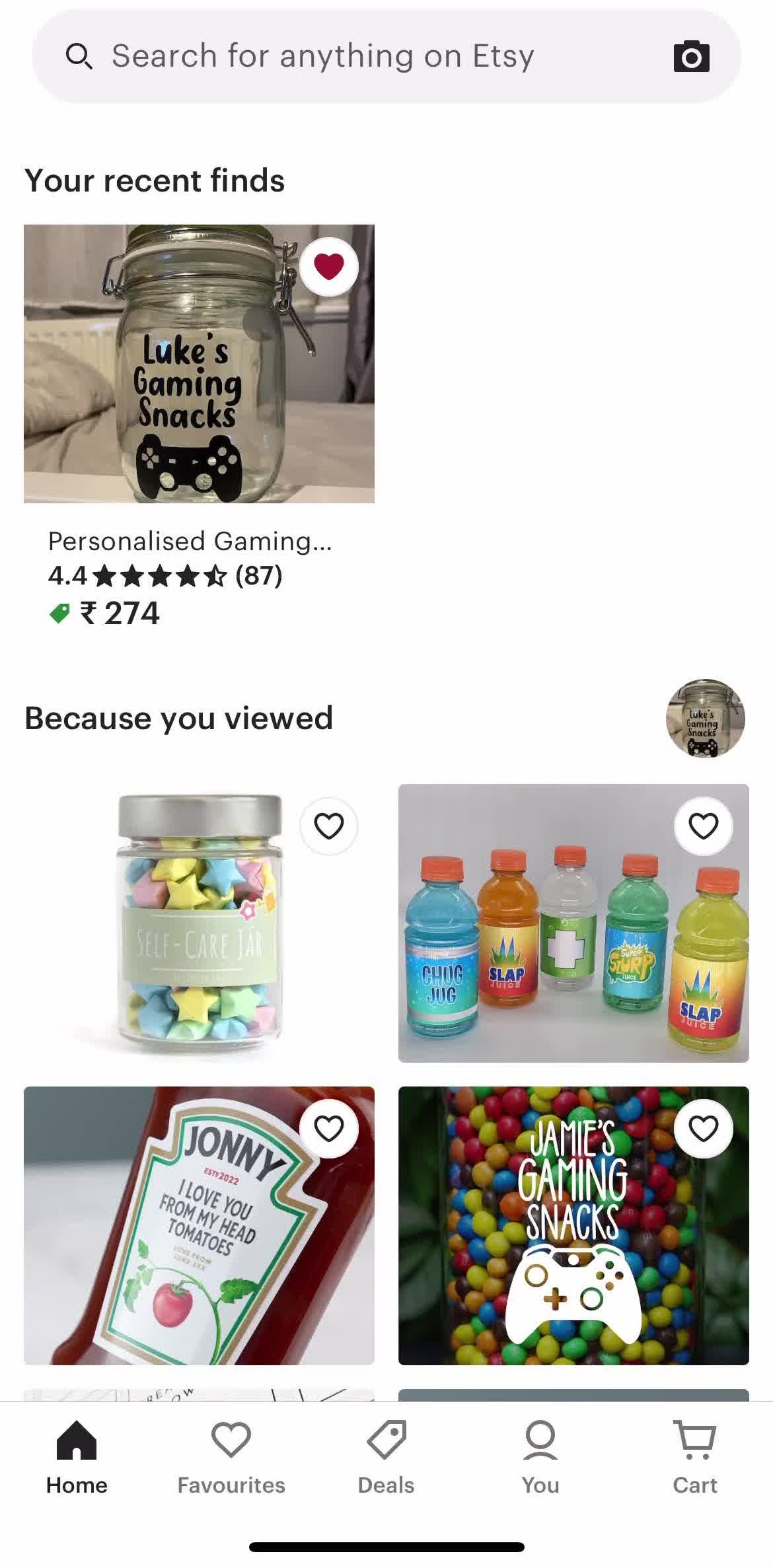 Etsy Home screen in the Updating Your Profile flow