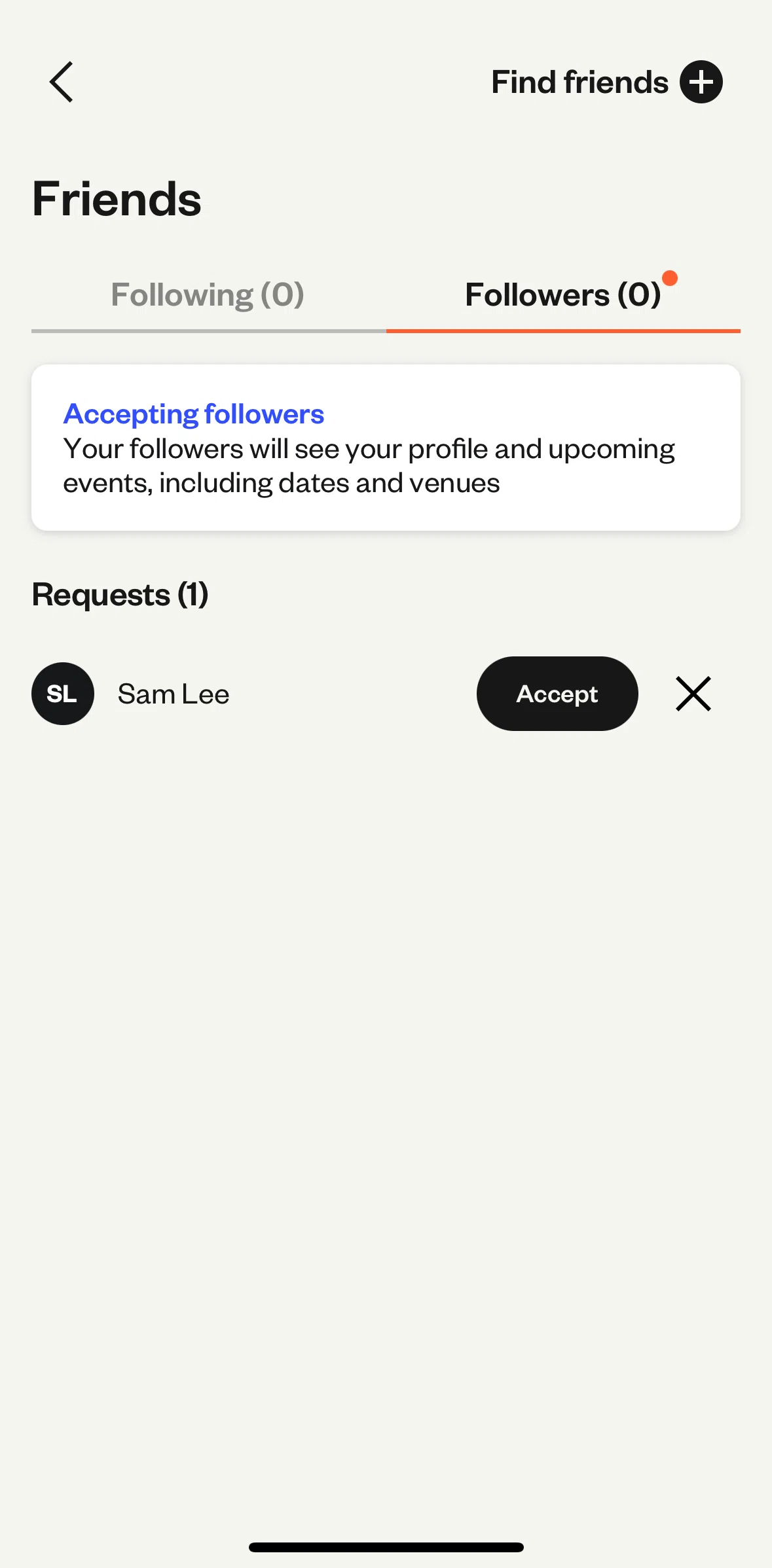 Eventbrite Screen screen in the Accepting a friend request flow