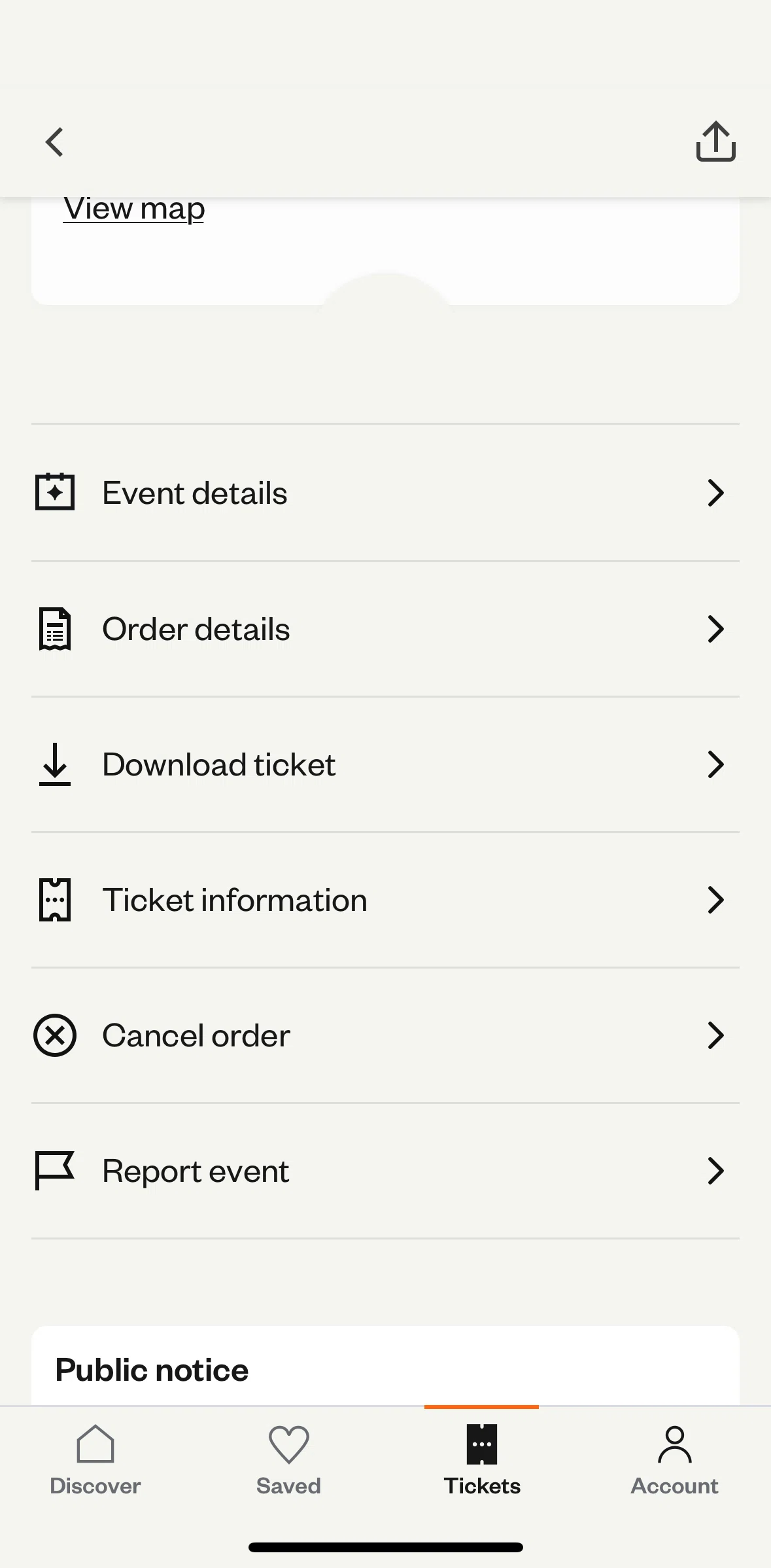 Eventbrite Screen screen in the Canceling an order flow