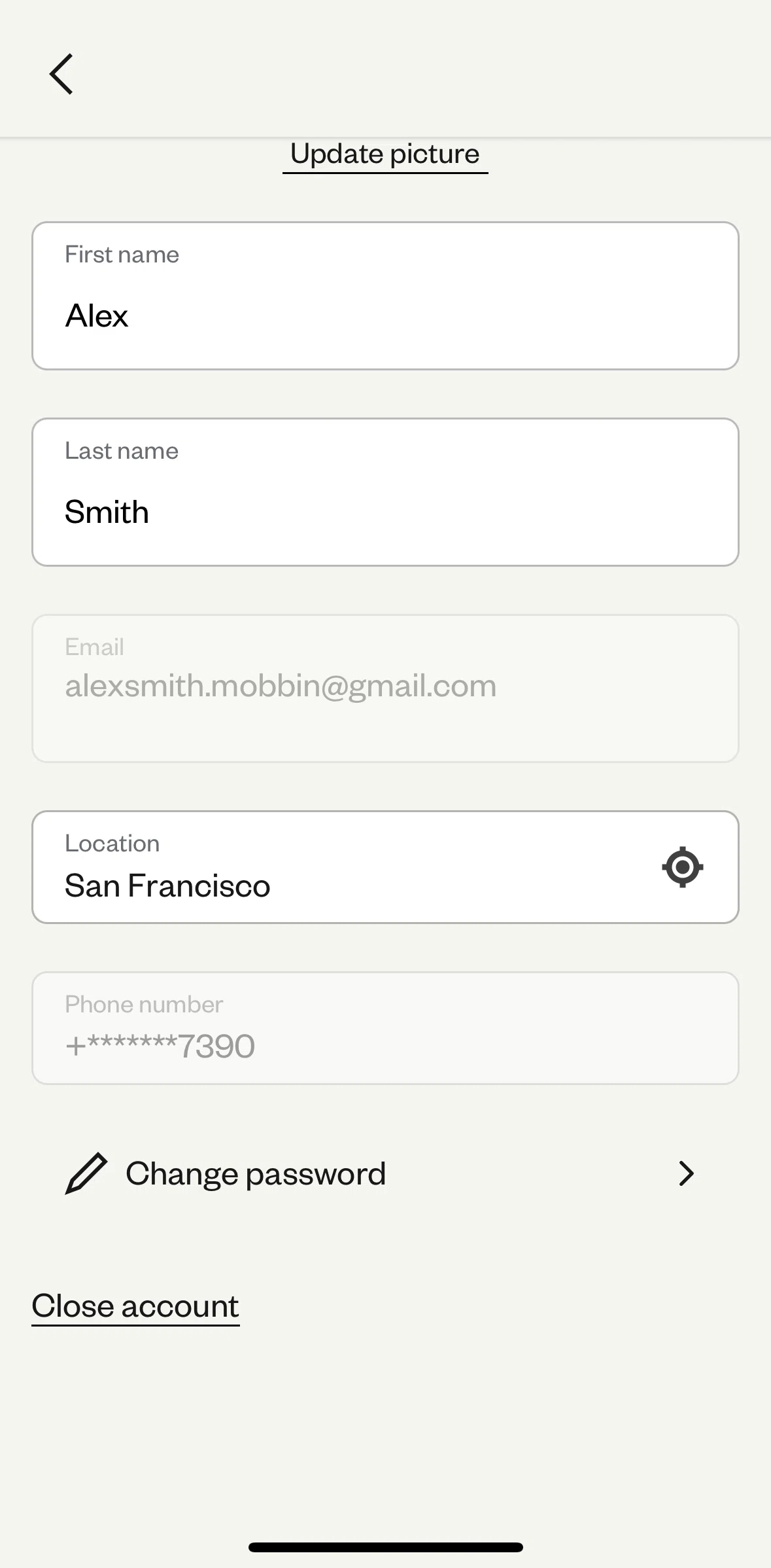 Eventbrite Screen screen in the Close account flow