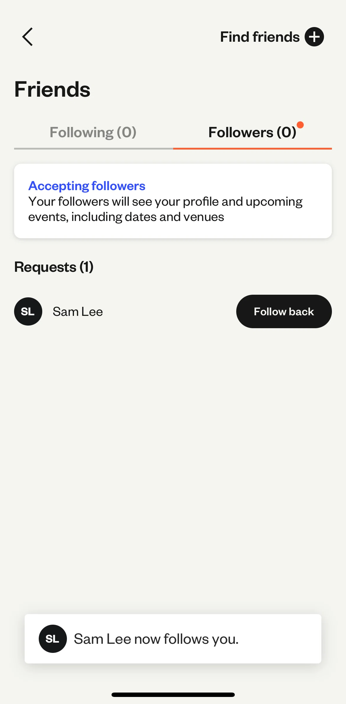 Eventbrite Screen screen in the Following a user flow