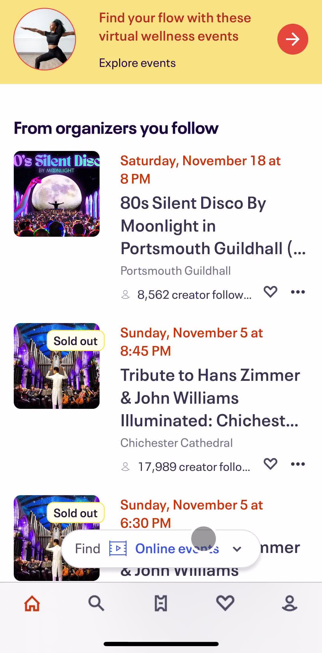 Eventbrite Home screen in the General Browsing flow