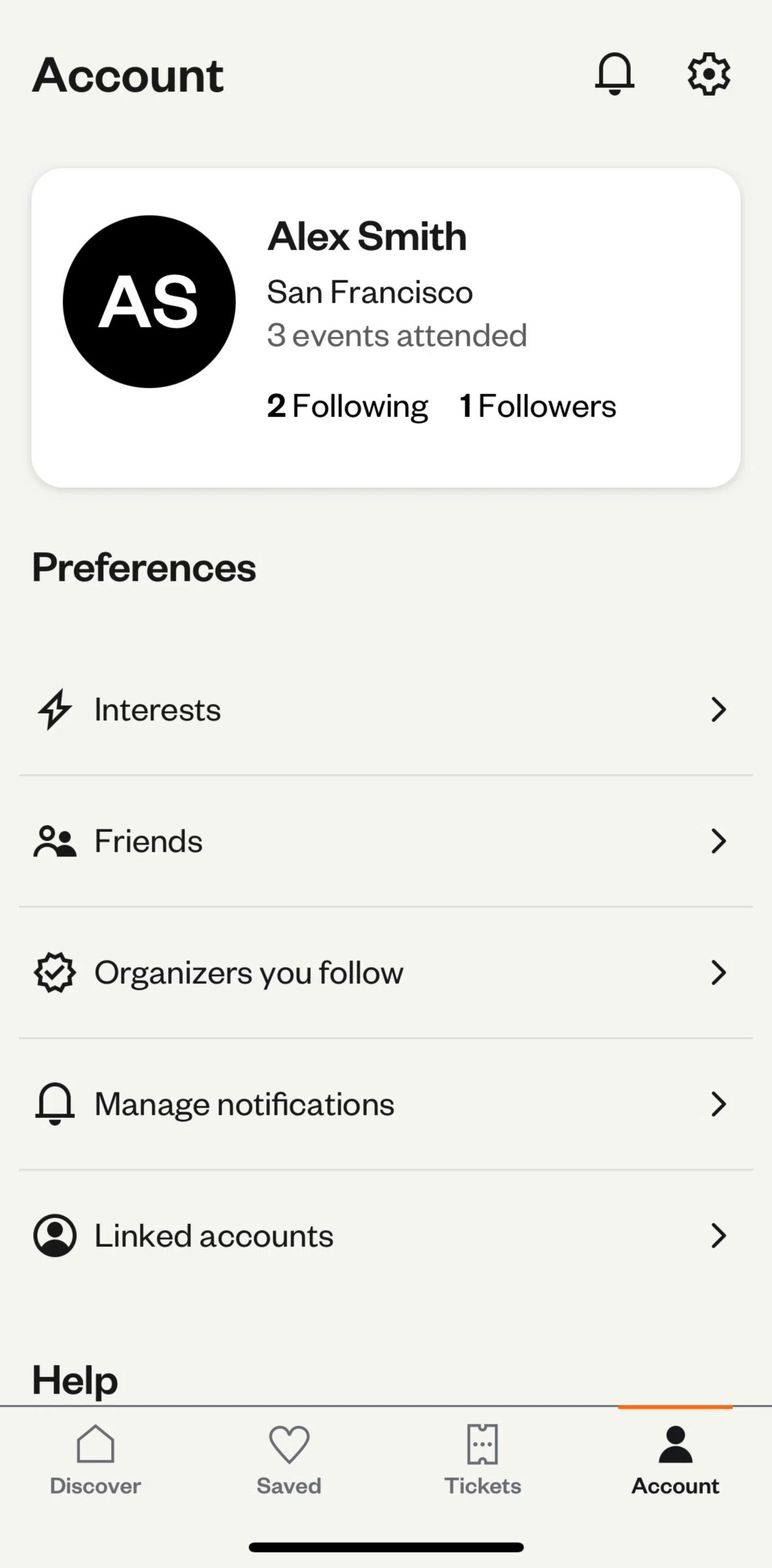 Eventbrite Screen screen in the Manage notifications flow