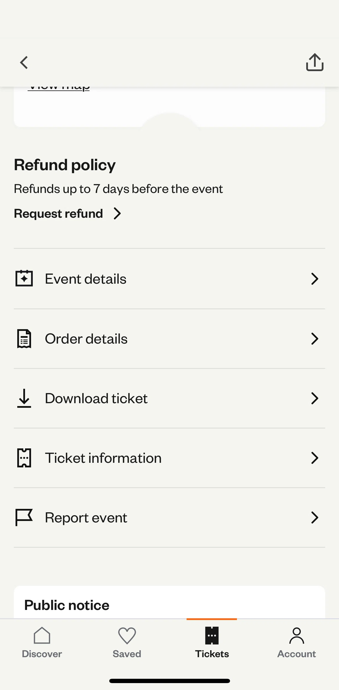 Eventbrite Screen screen in the Order details flow