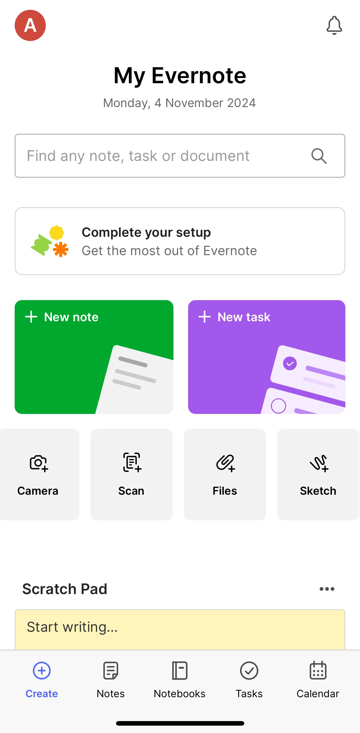 Evernote Screen screen in the Adding a sketch flow