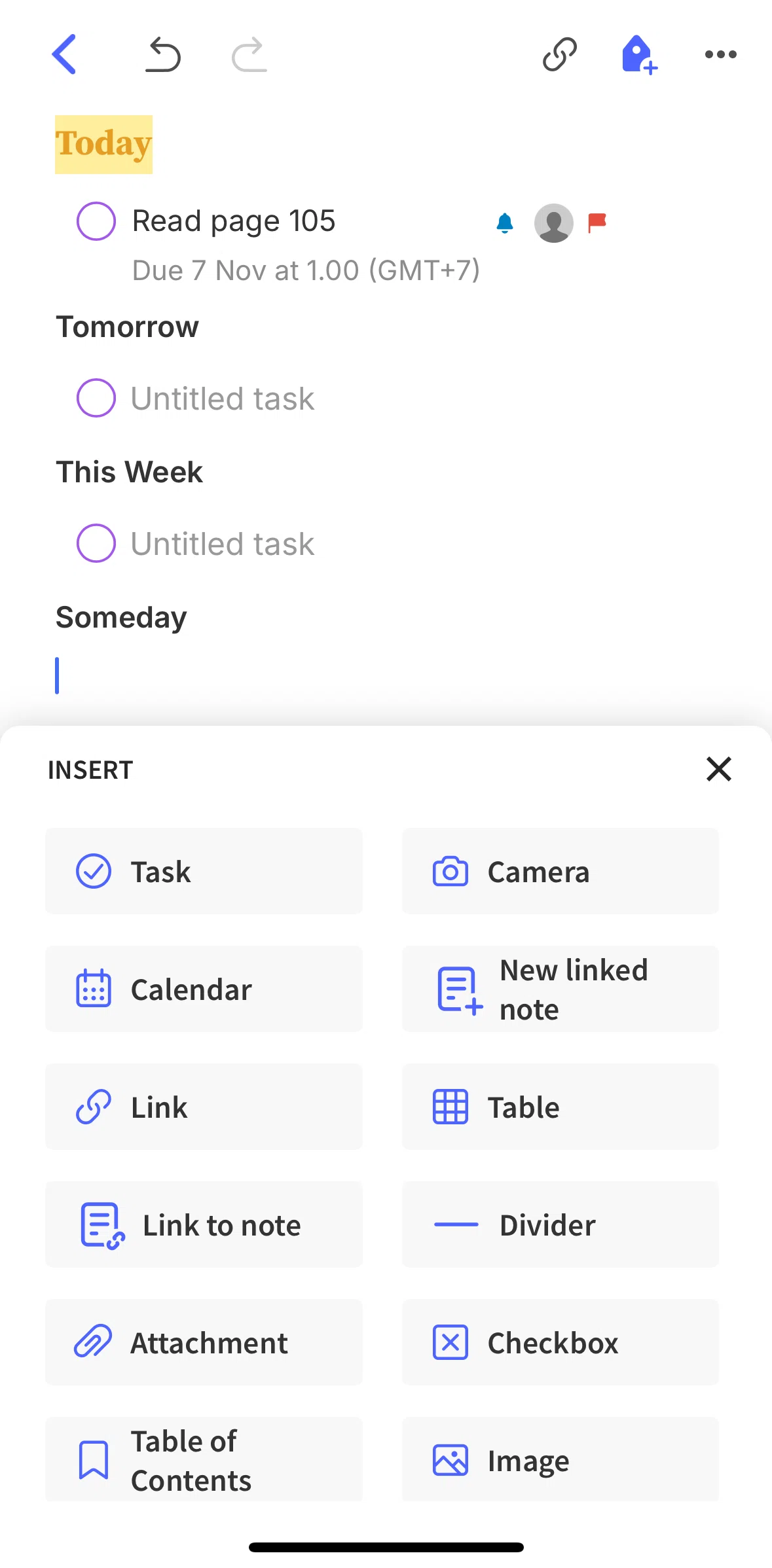 Evernote Screen screen in the Adding a table flow