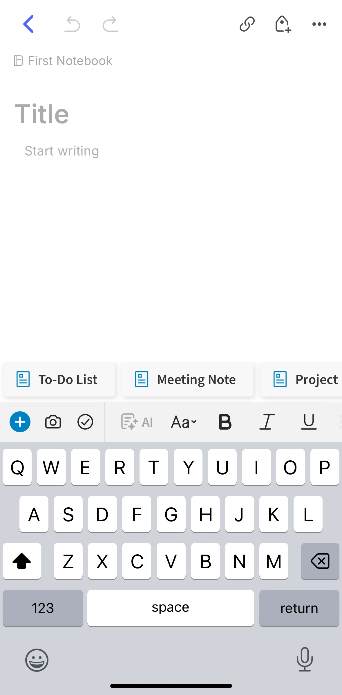 Evernote Screen screen in the Adding a task flow