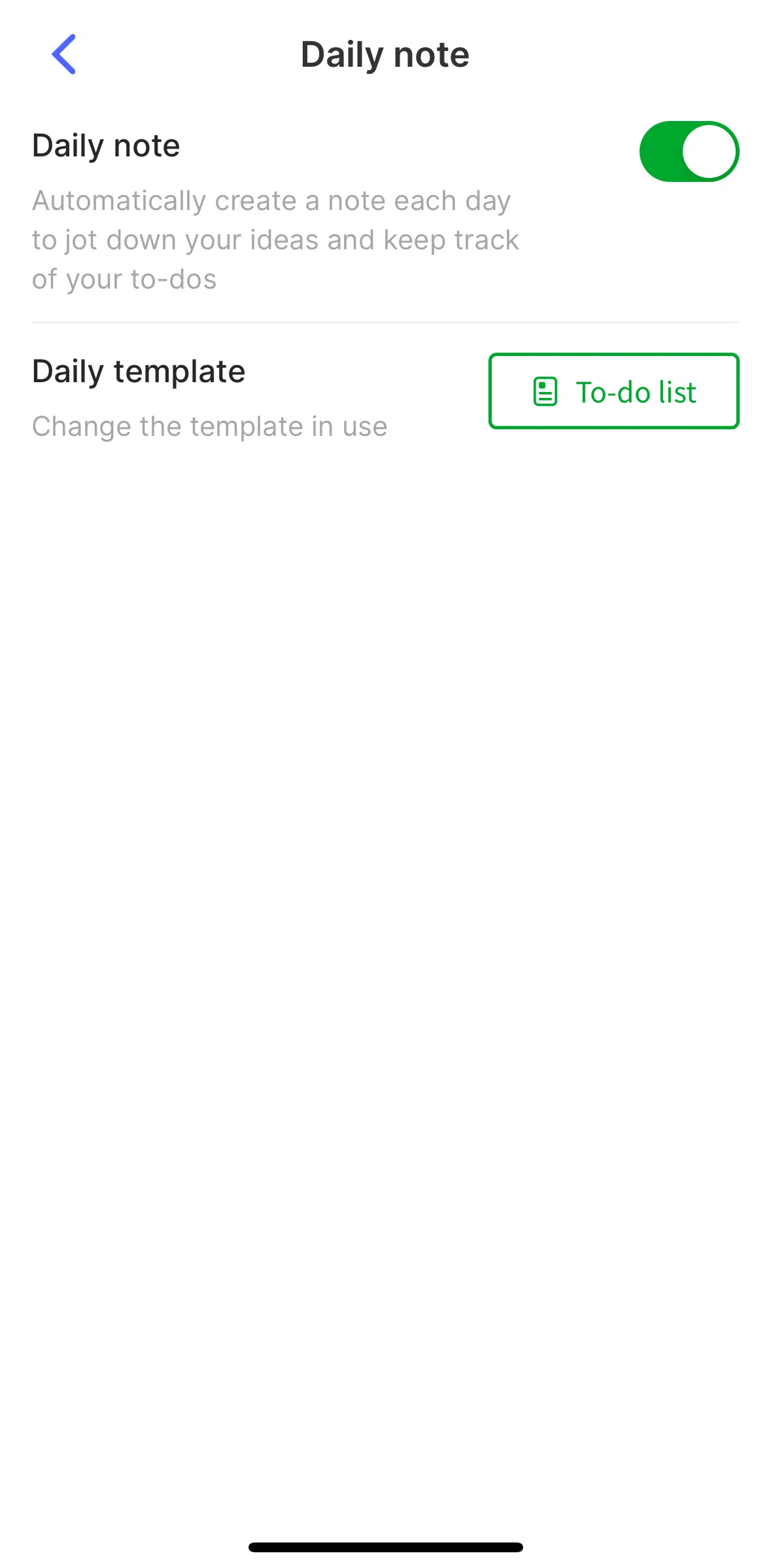 Evernote Screen screen in the Changing a template flow