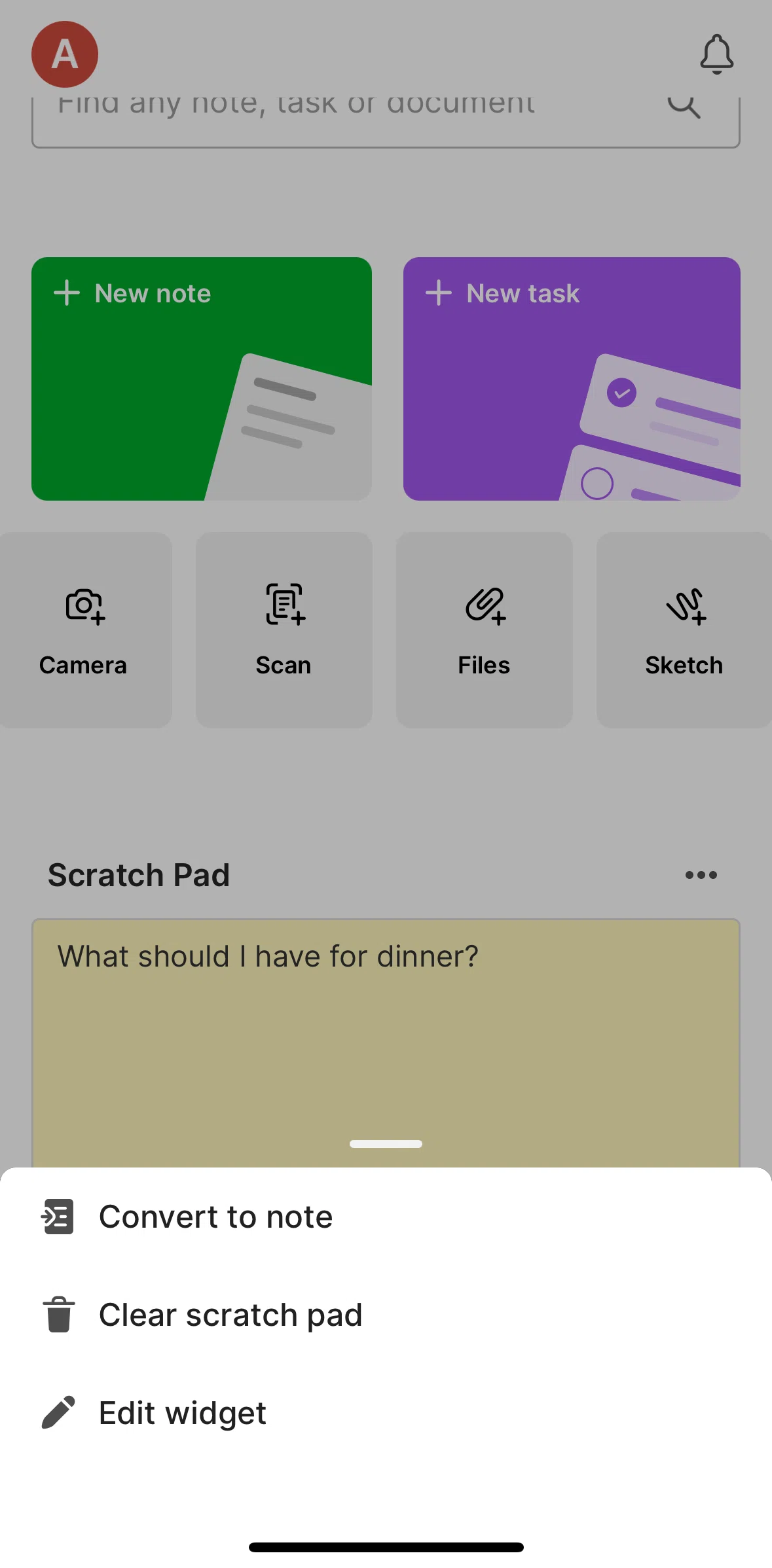 Evernote Screen screen in the Editing widget flow