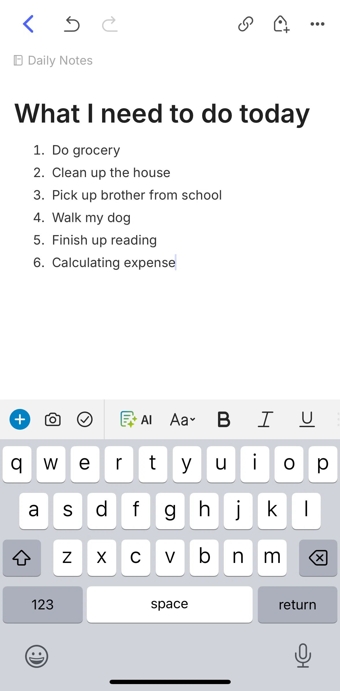 Evernote Screen screen in the Editing with AI Note Cleanup flow