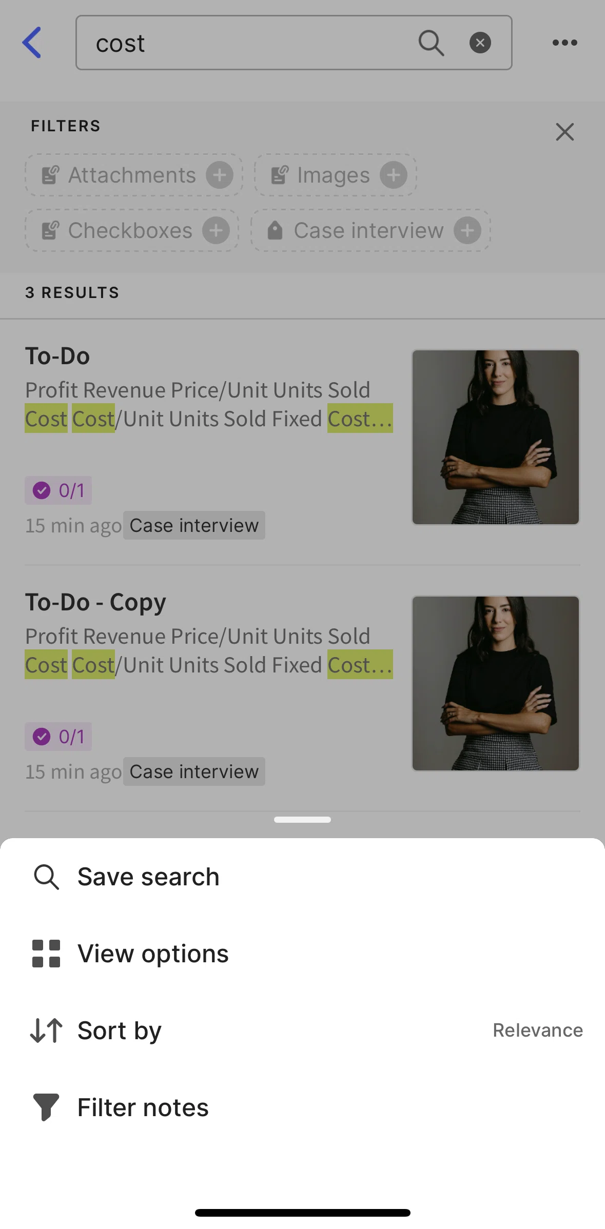 Evernote Screen screen in the Filtering notes flow