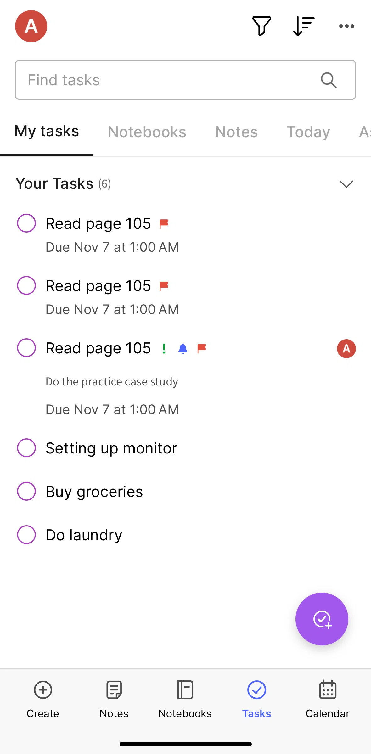 Evernote Screen screen in the Filtering tasks flow