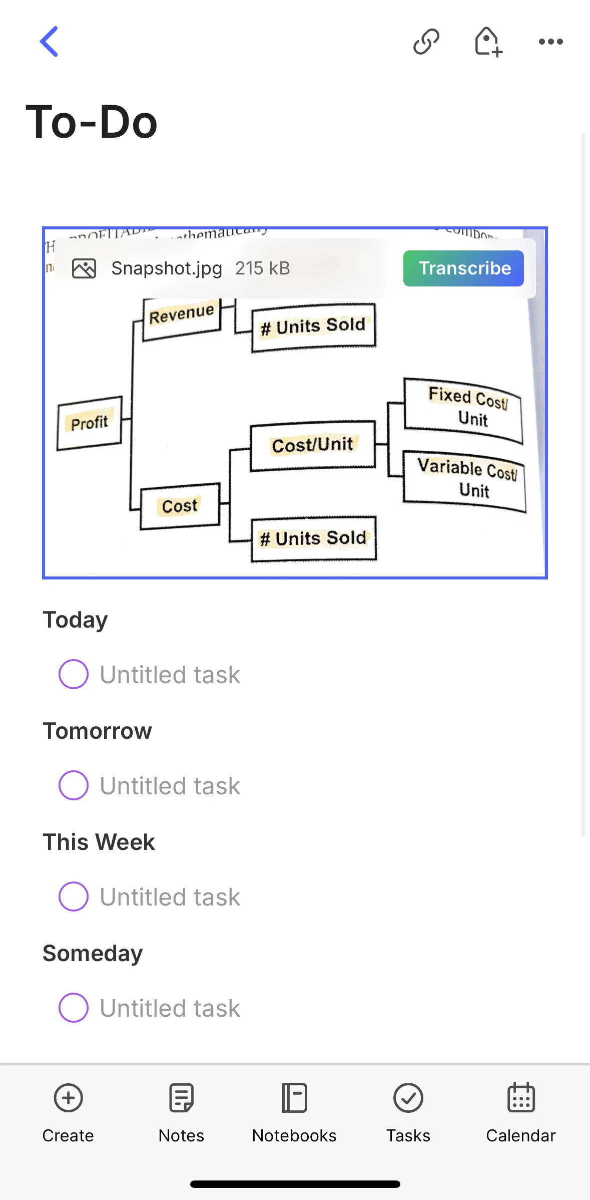 Evernote Screen screen in the Note options flow