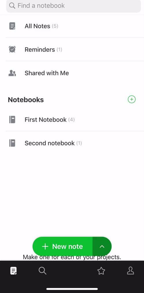 Evernote Home screen in the Reminders flow
