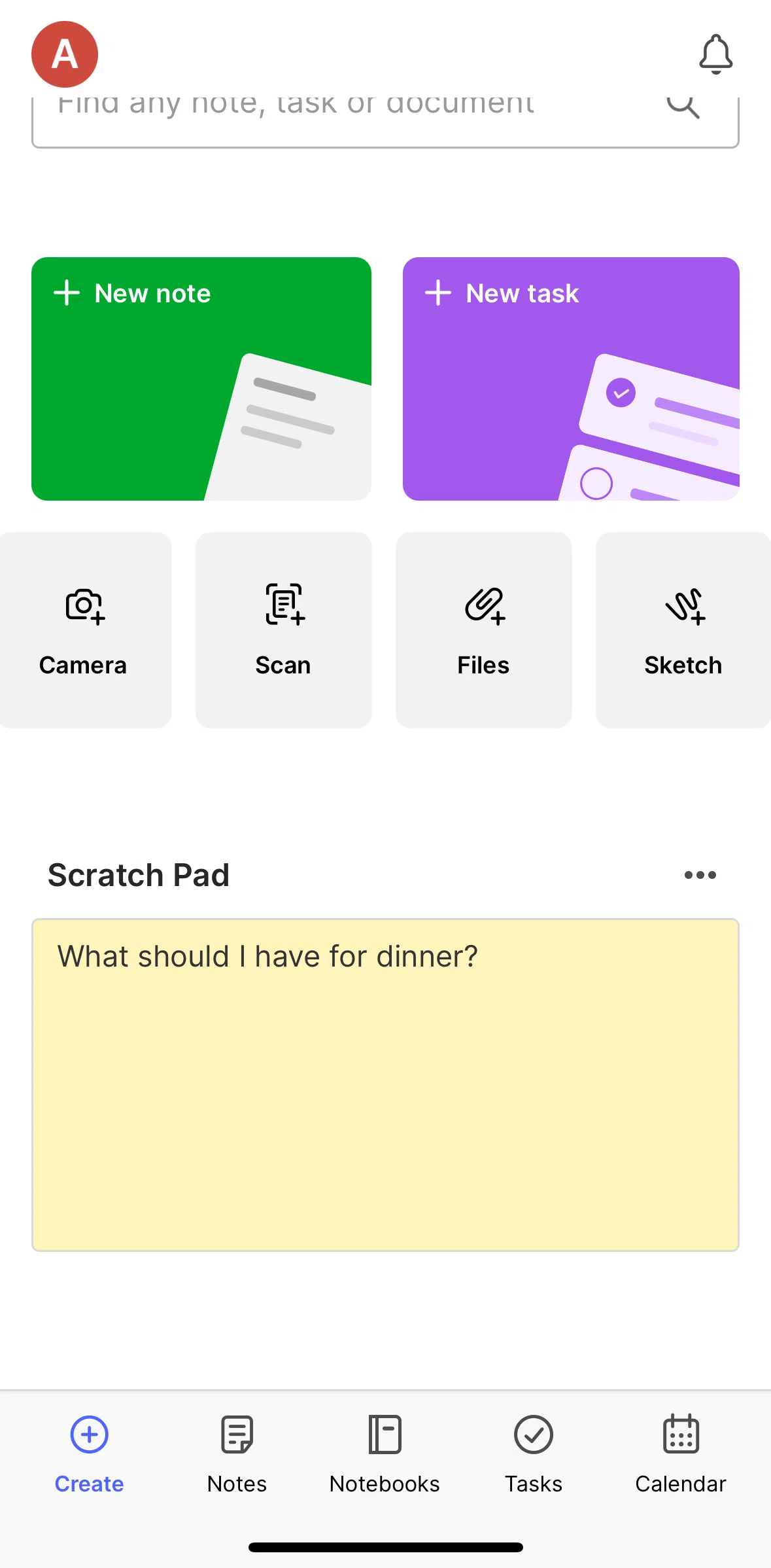 Evernote Screen screen in the Scratch pad settings flow