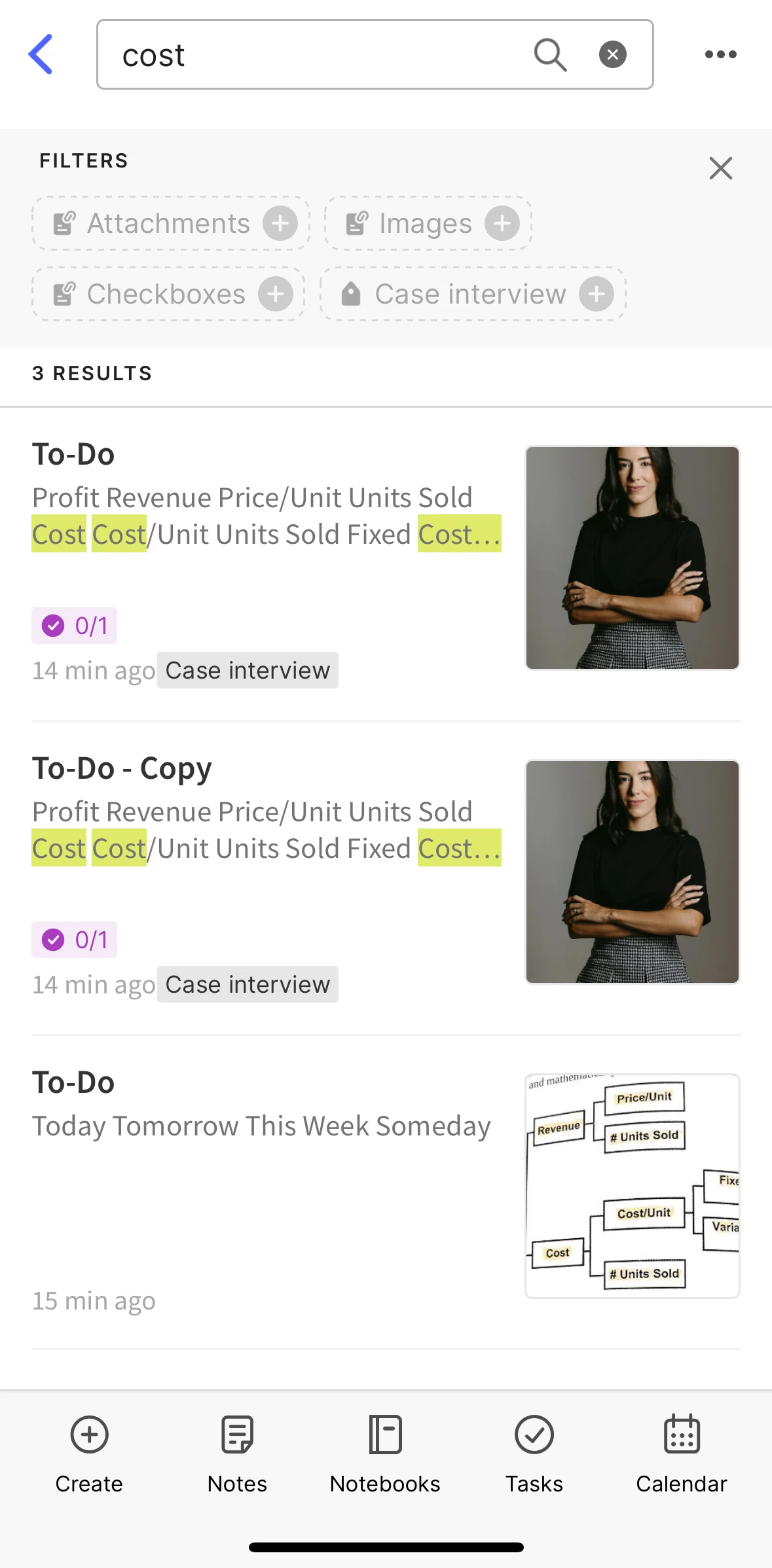 Evernote Screen screen in the Search options flow