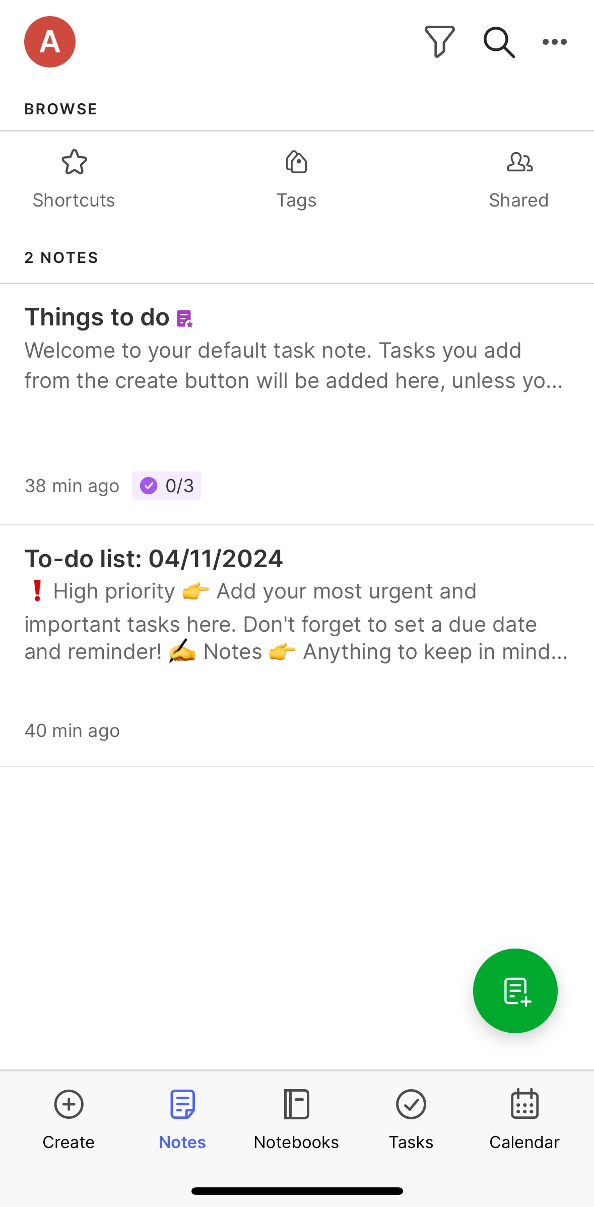 Evernote Screen screen in the Shared with me flow