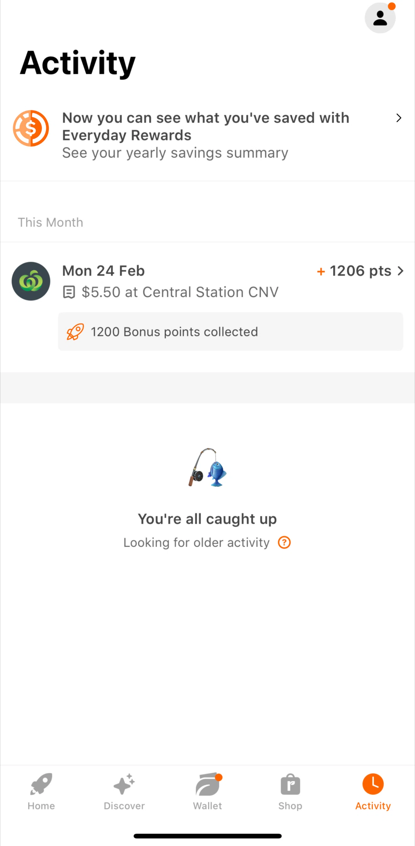 Everyday Rewards Screen screen in the Activity detail flow