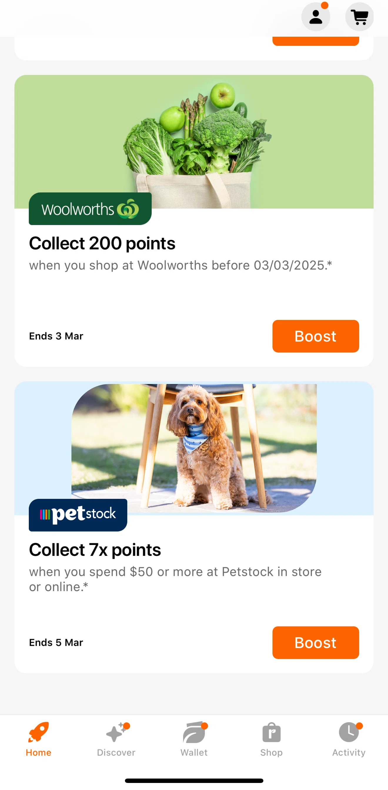 Everyday Rewards Screen screen in the Boosting an offer flow
