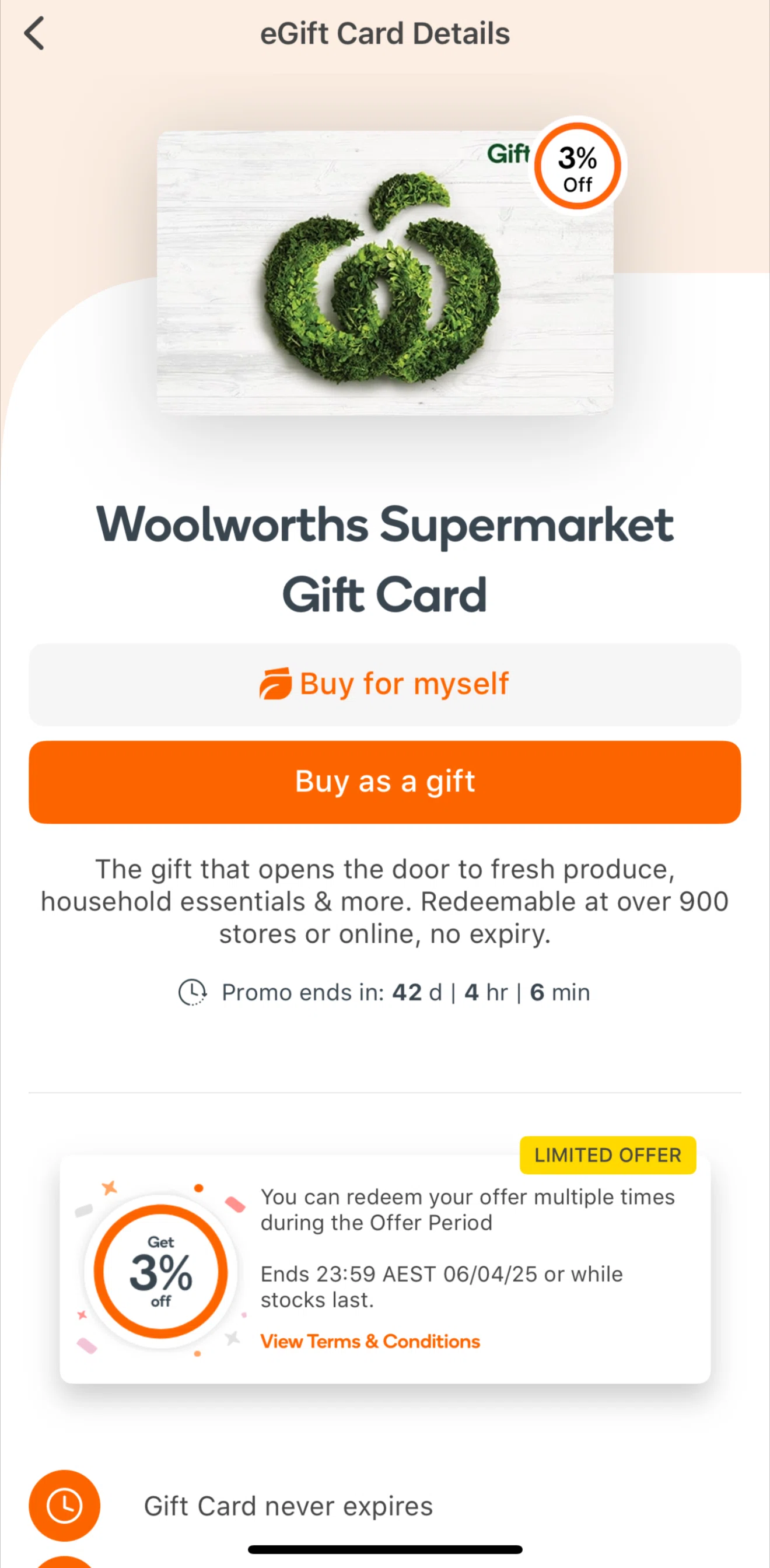 Everyday Rewards Screen screen in the Purchasing a gift card flow