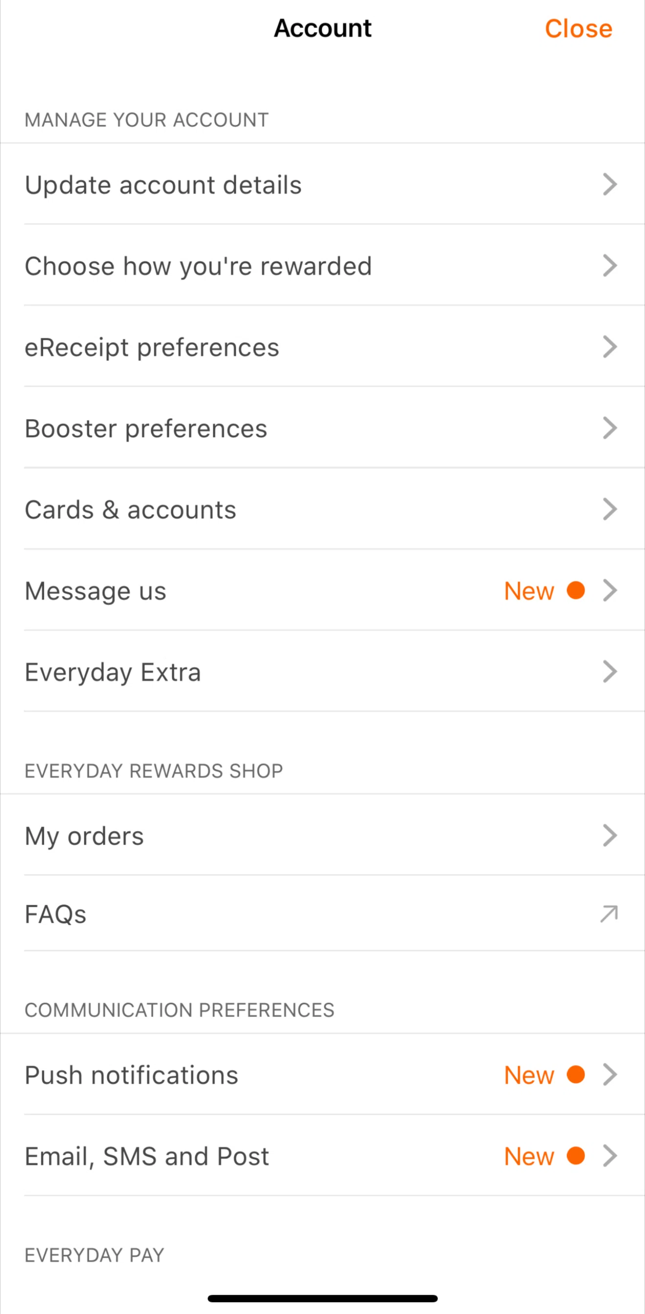 Everyday Rewards Screen screen in the Push notifications flow