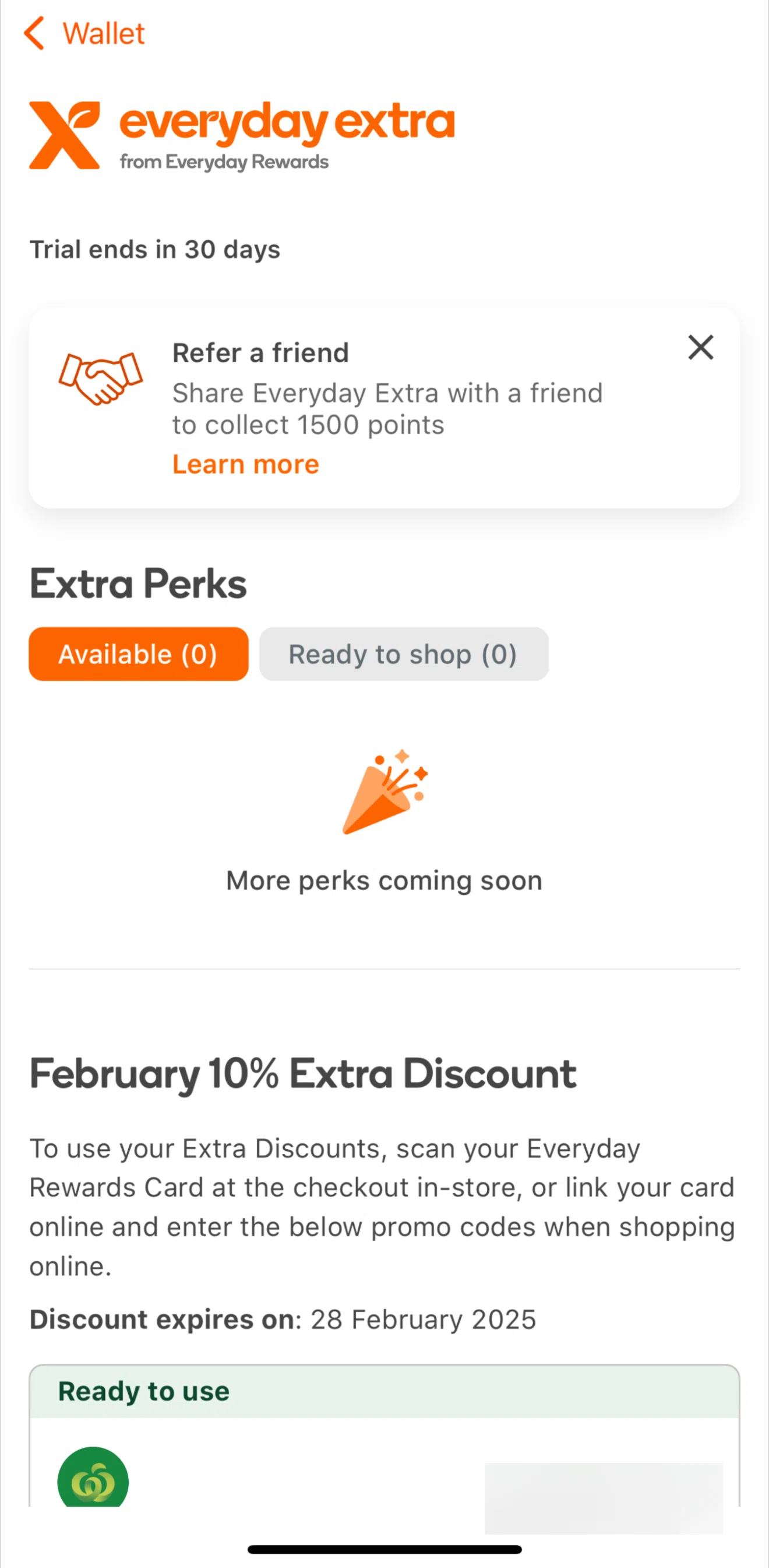 Everyday Rewards Screen screen in the Refer a friend flow