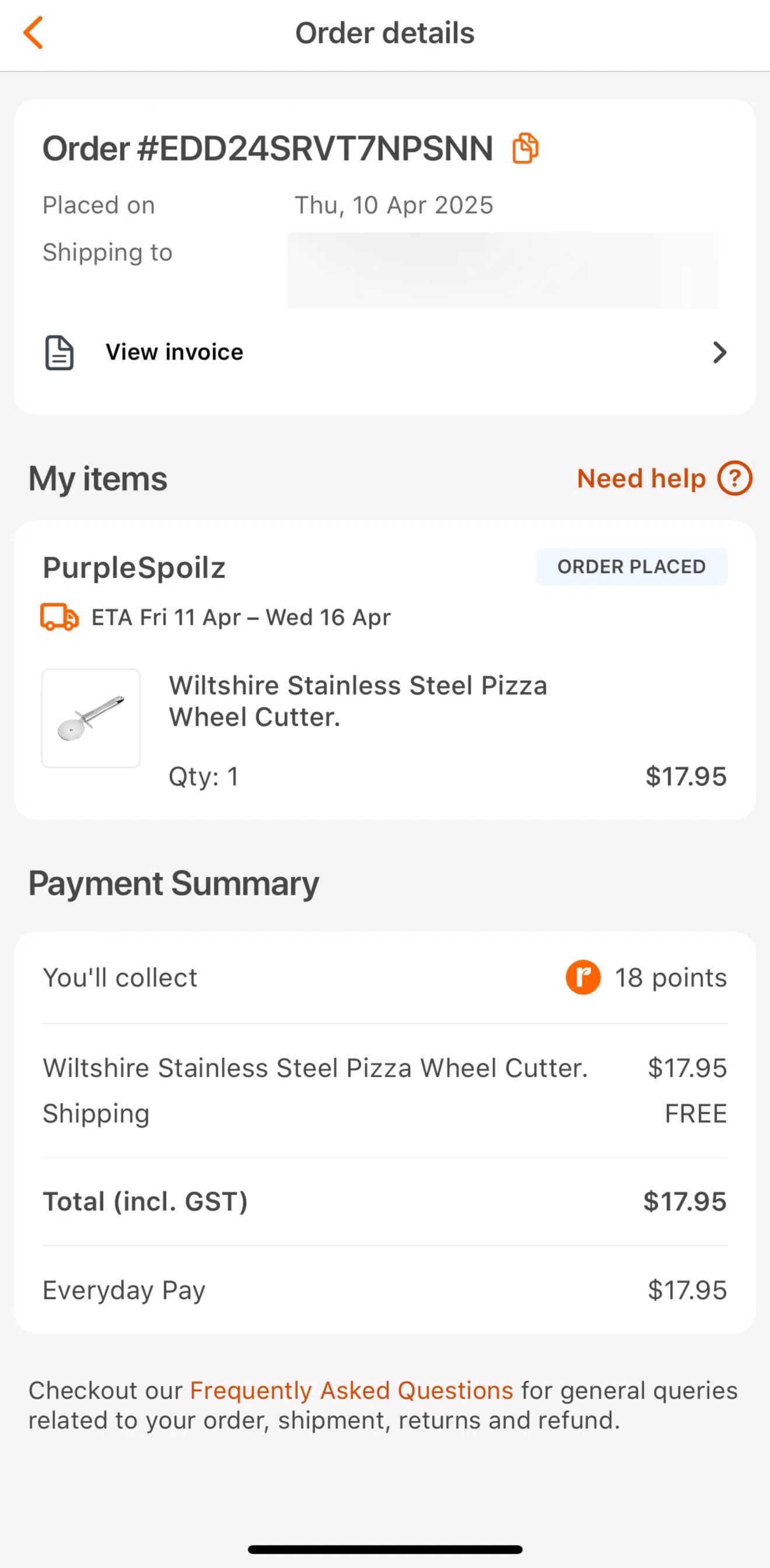 Everyday Rewards Screen screen in the Submitting an enquiry flow