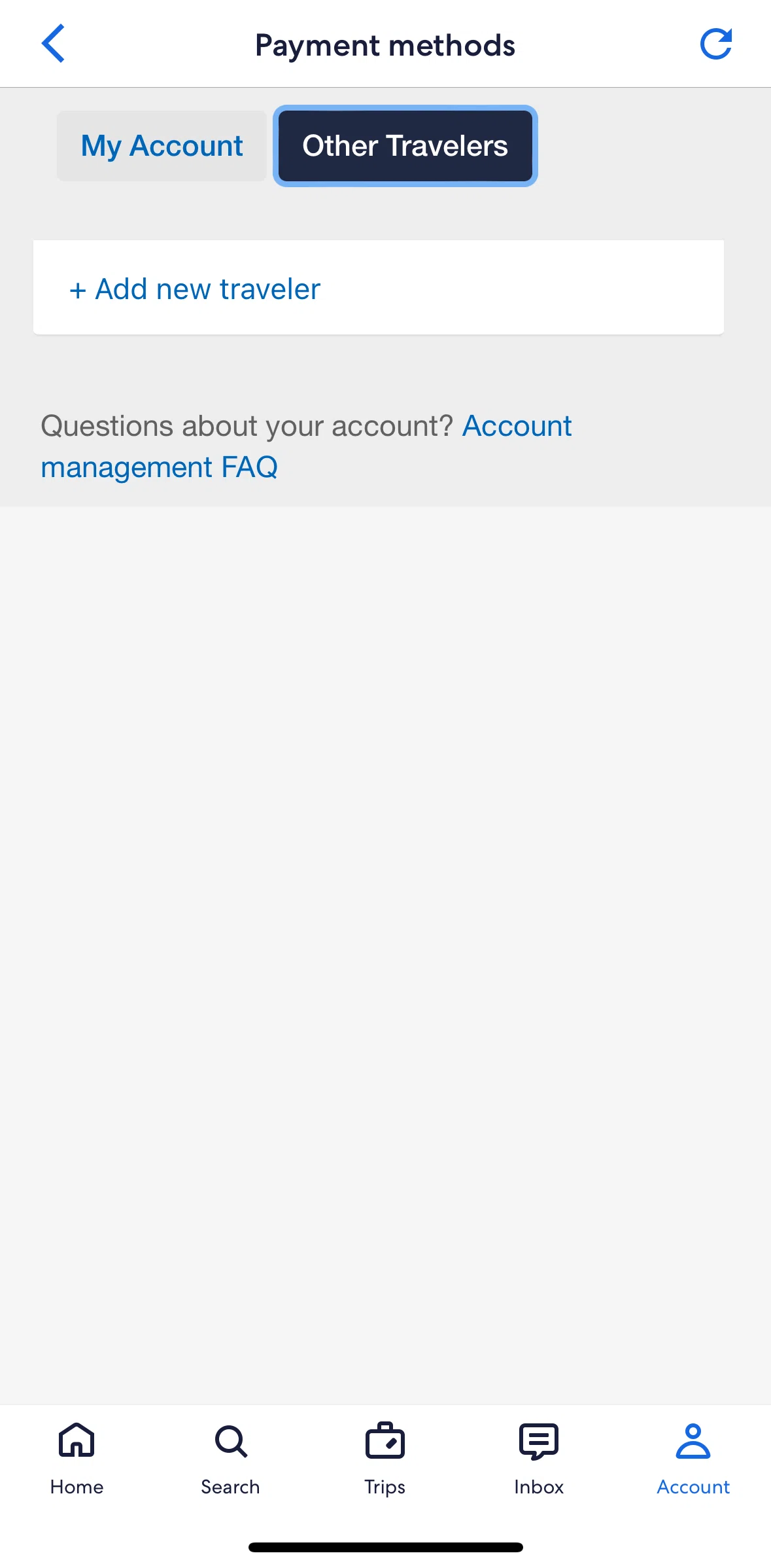 Expedia Screen screen in the Adding new traveler flow