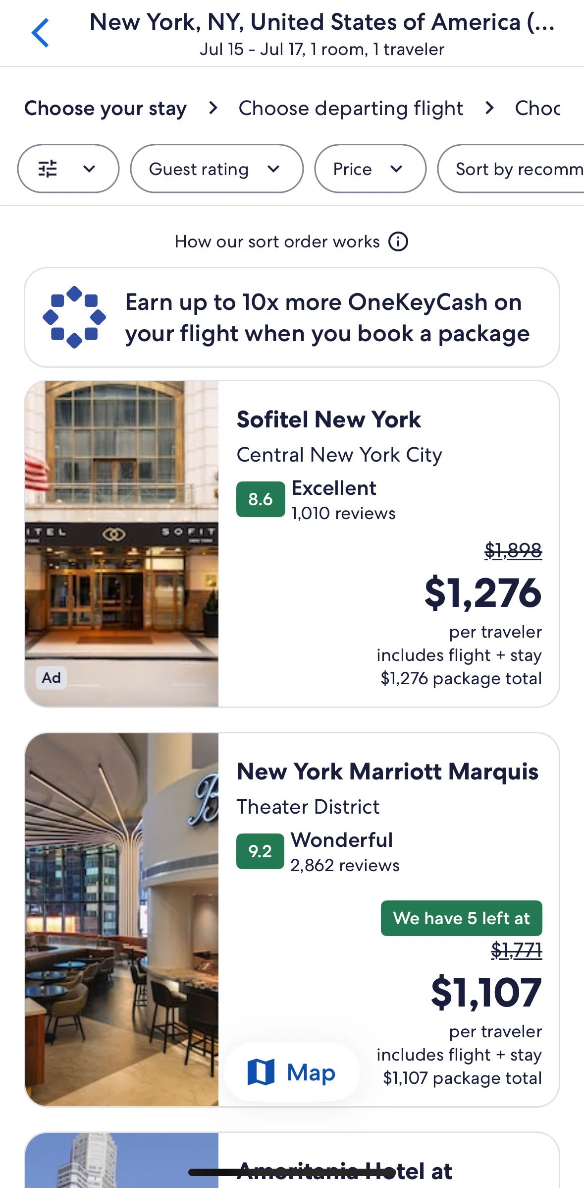 Expedia Screen screen in the Book a package flow