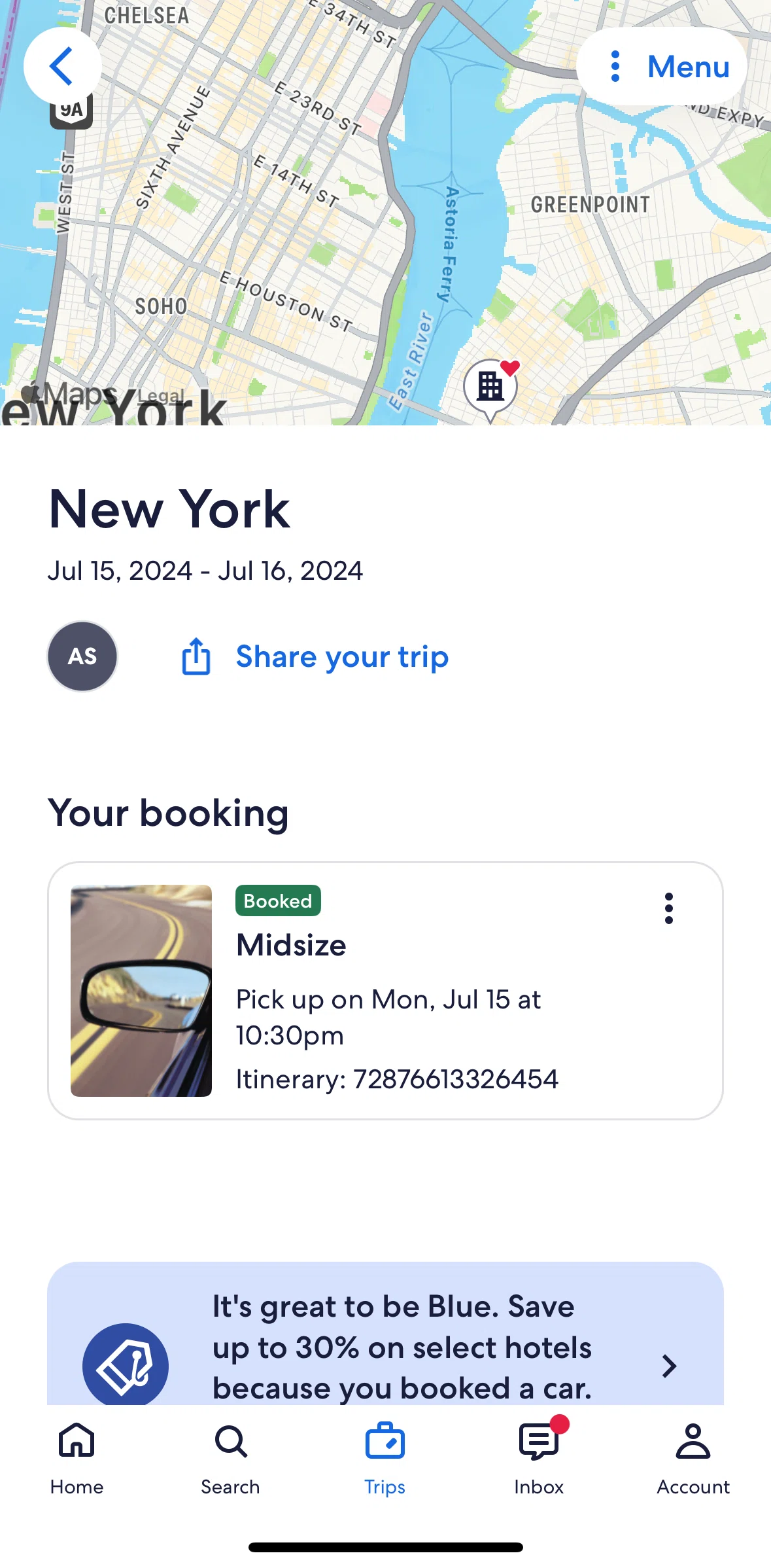 Expedia Screen screen in the Booking detail flow