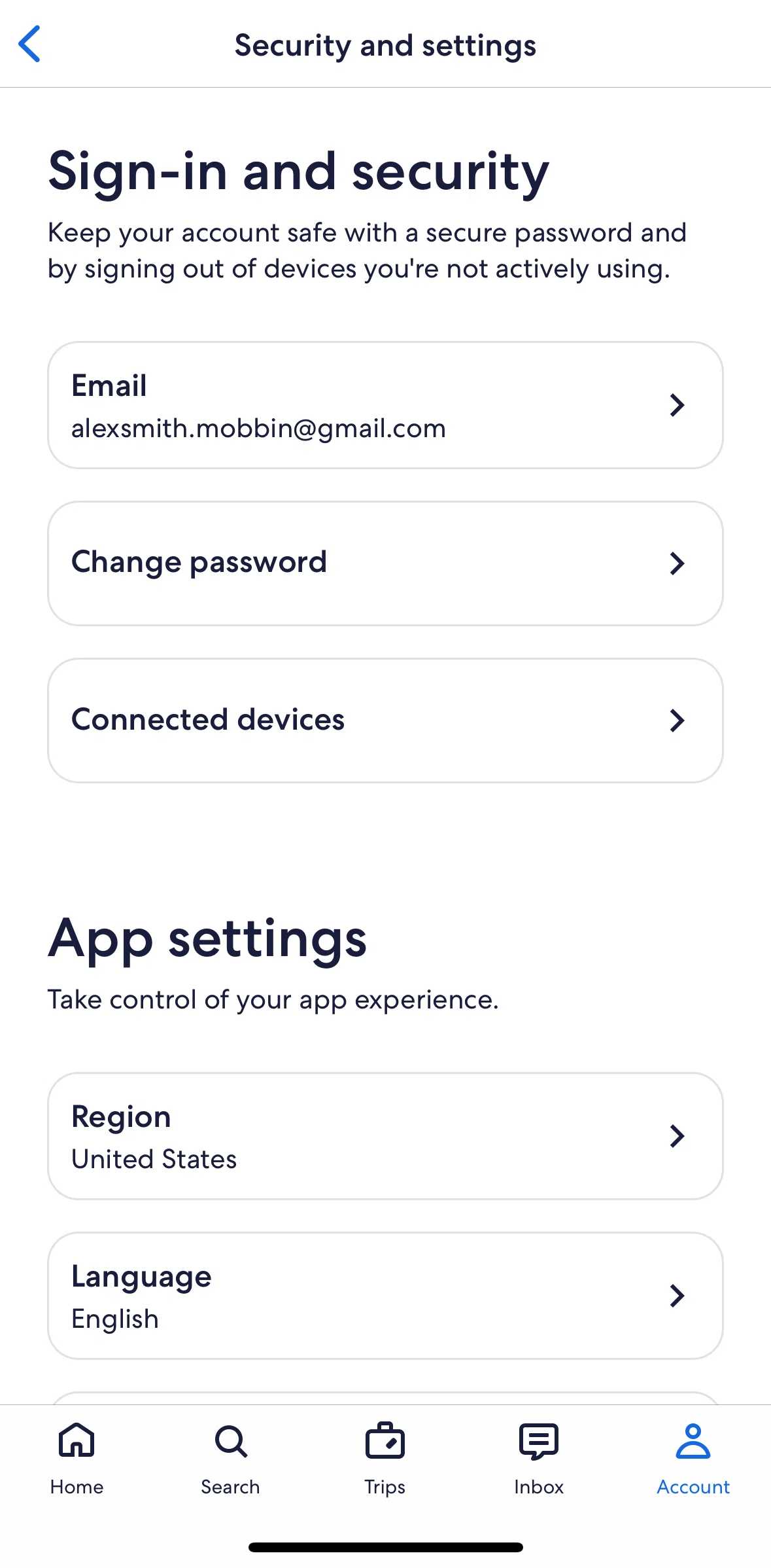 Expedia Screen screen in the Changing password flow