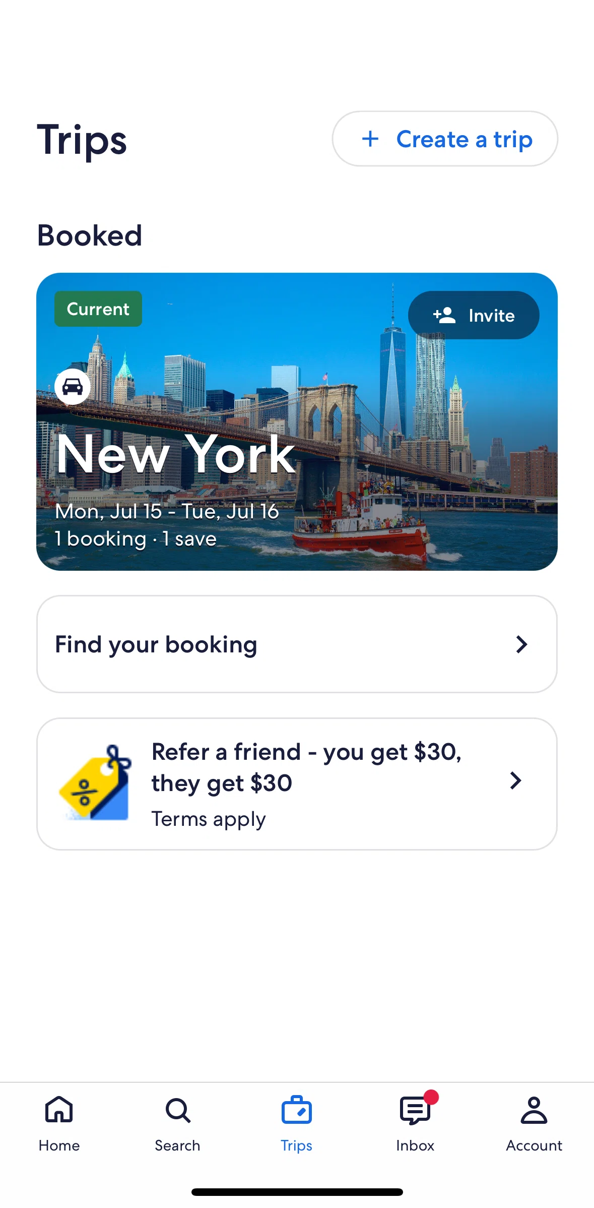 Expedia Screen screen in the Creating a trip flow
