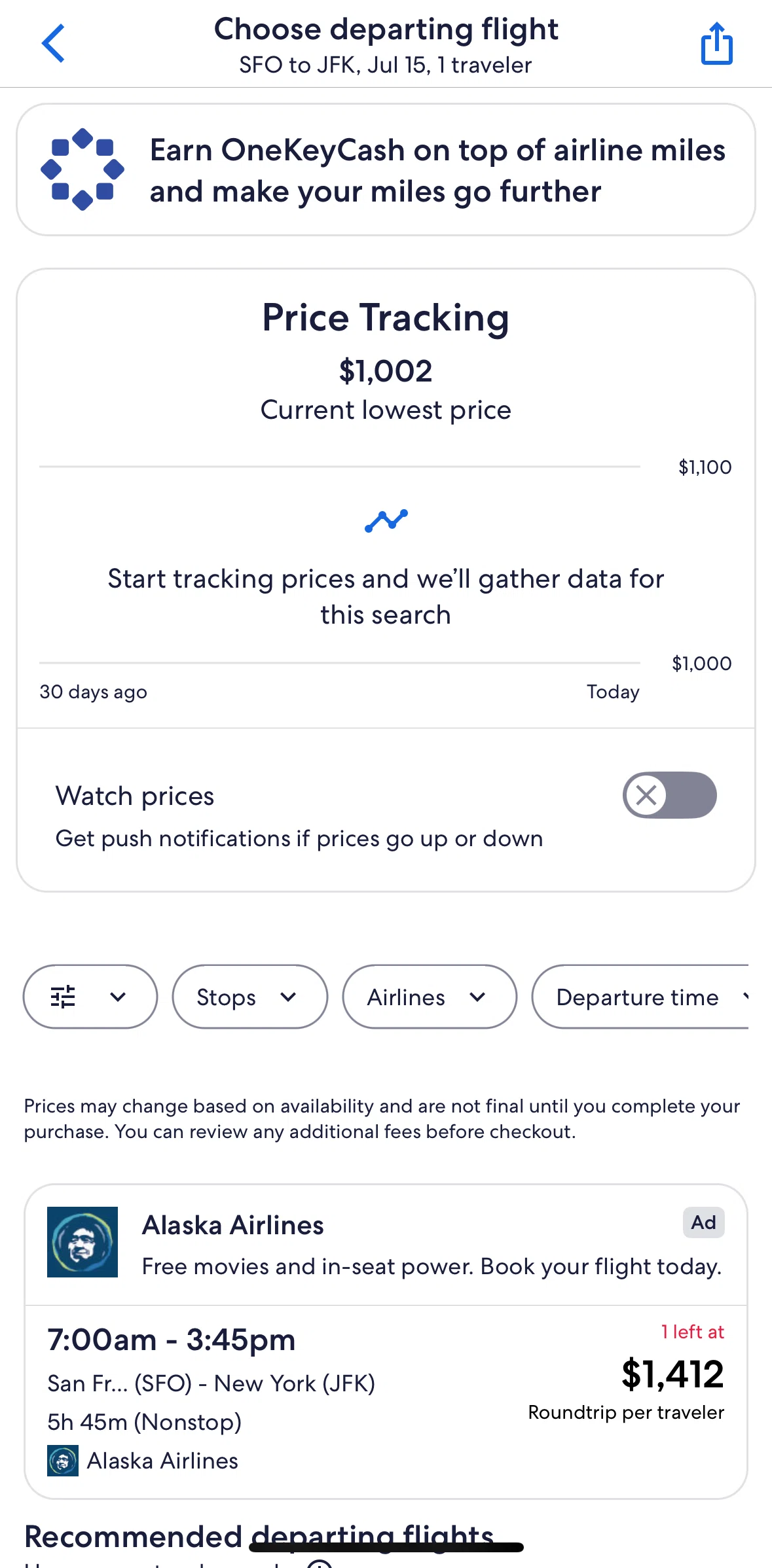 Expedia Screen screen in the Filtering and sorting flight search flow