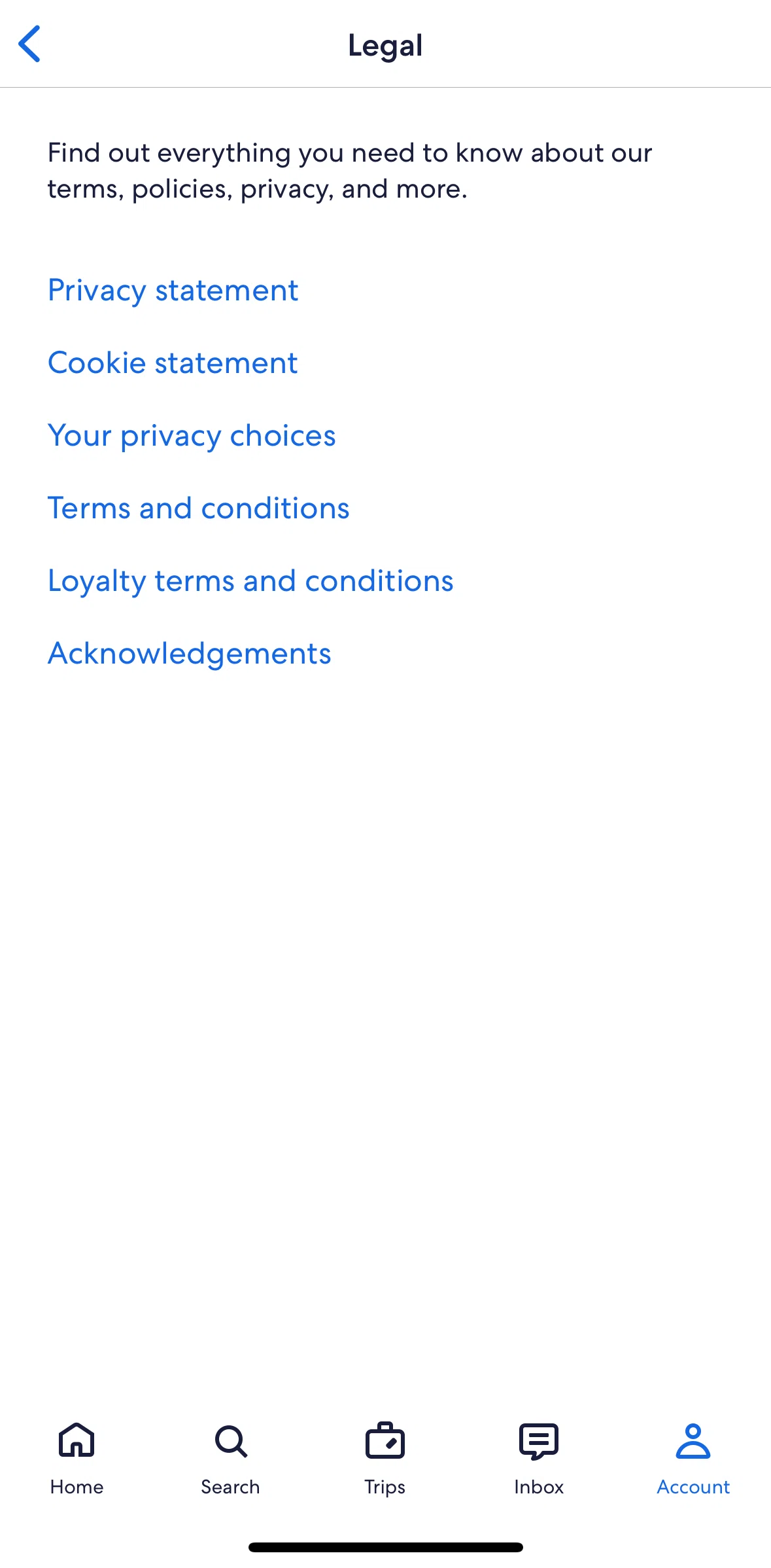 Expedia Screen screen in the Terms and conditions flow