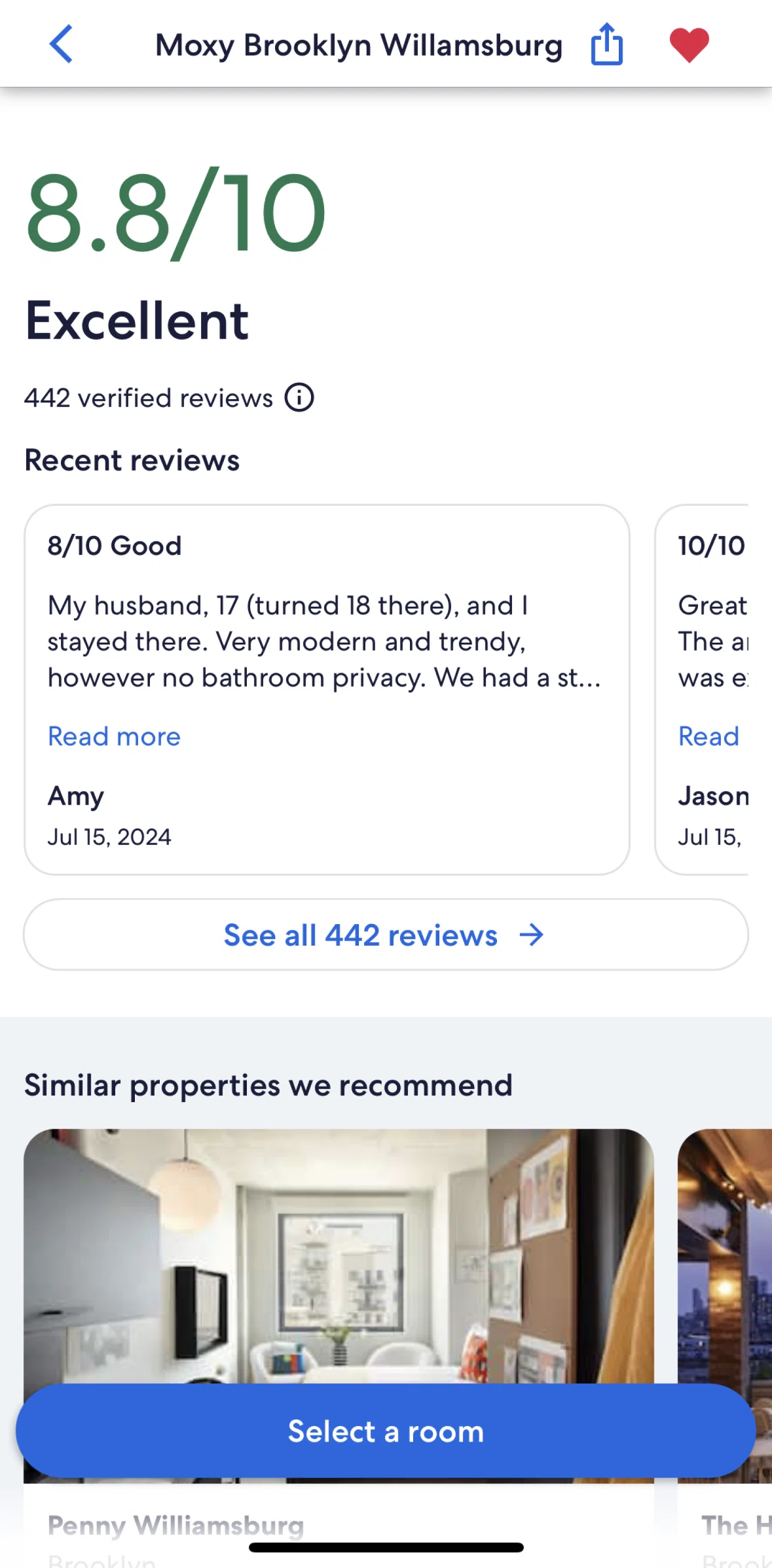 Expedia Screen screen in the View hotel reviews flow