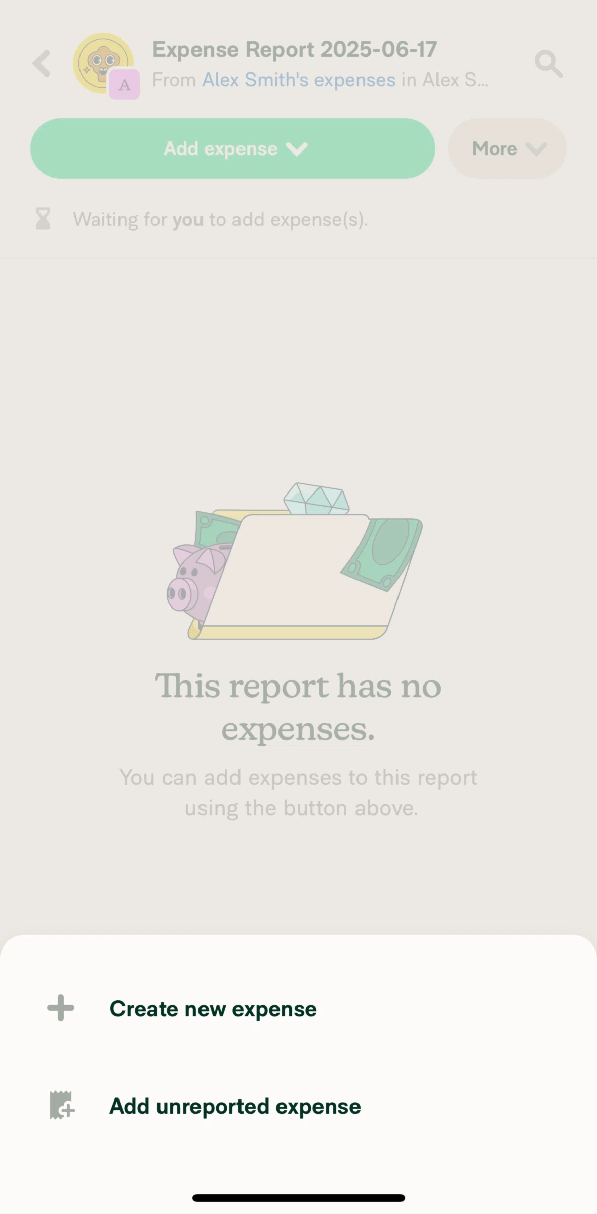 Expensify Screen screen in the Add unreported expense flow