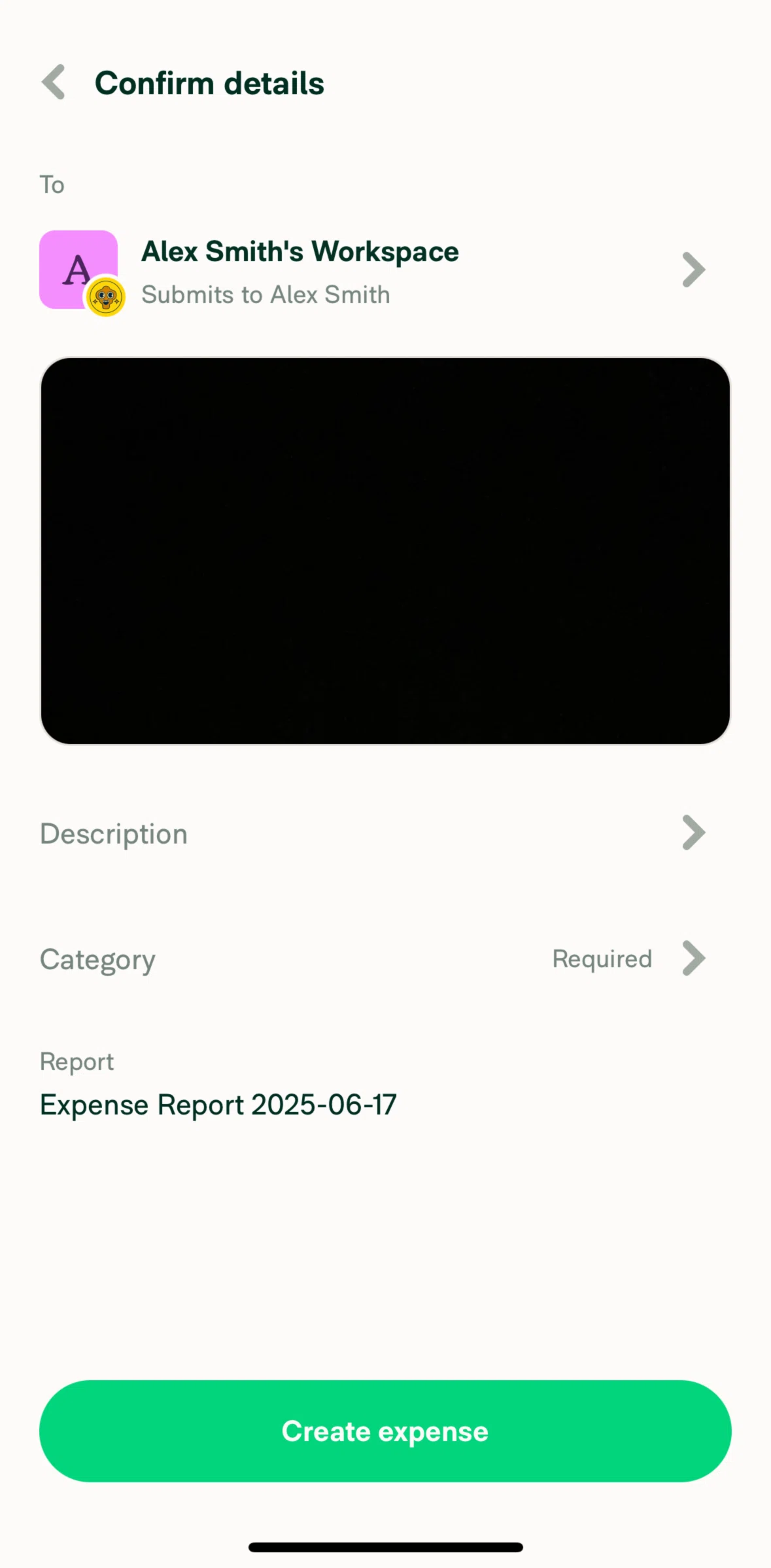 Expensify Screen screen in the Adding an expenses category flow