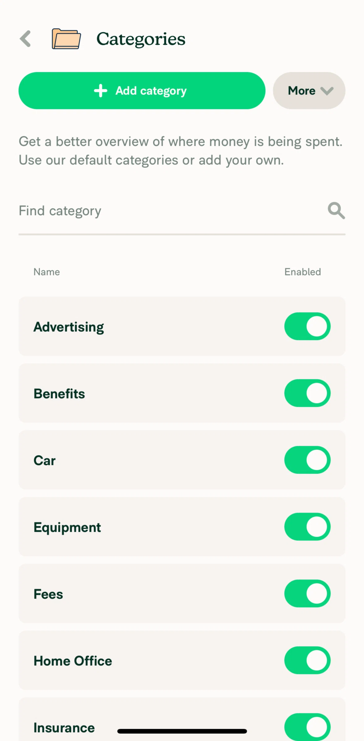 Expensify Screen screen in the Category settings flow