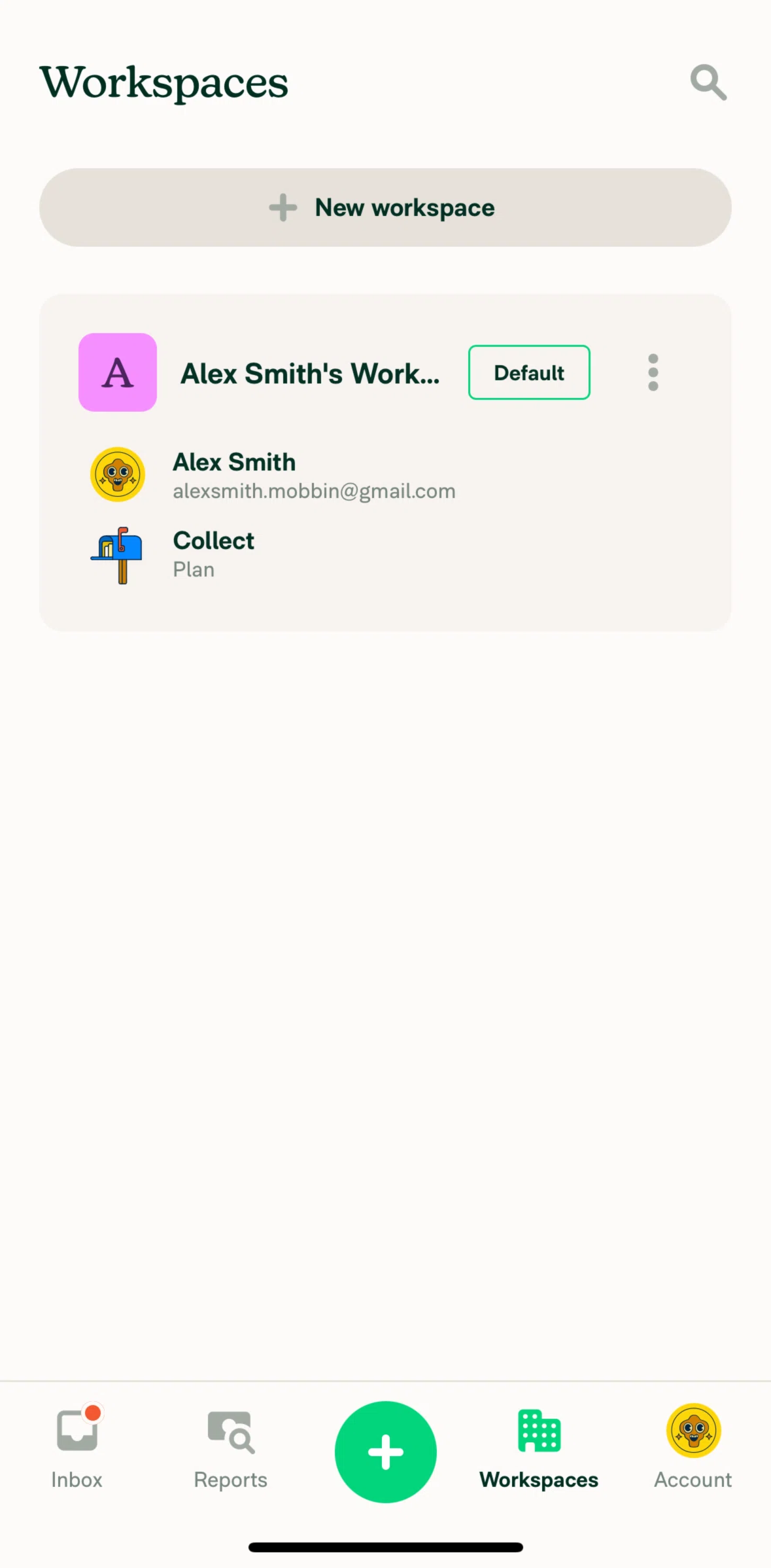 Expensify Screen screen in the Creating a new workspace flow