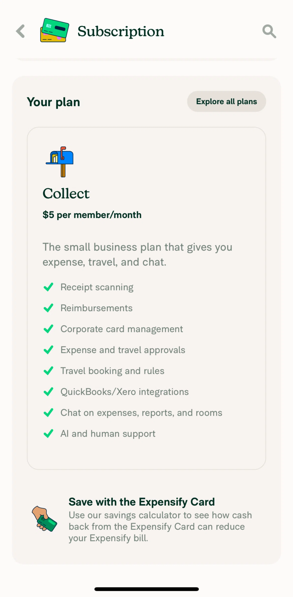 Expensify Screen screen in the Explore all plans flow