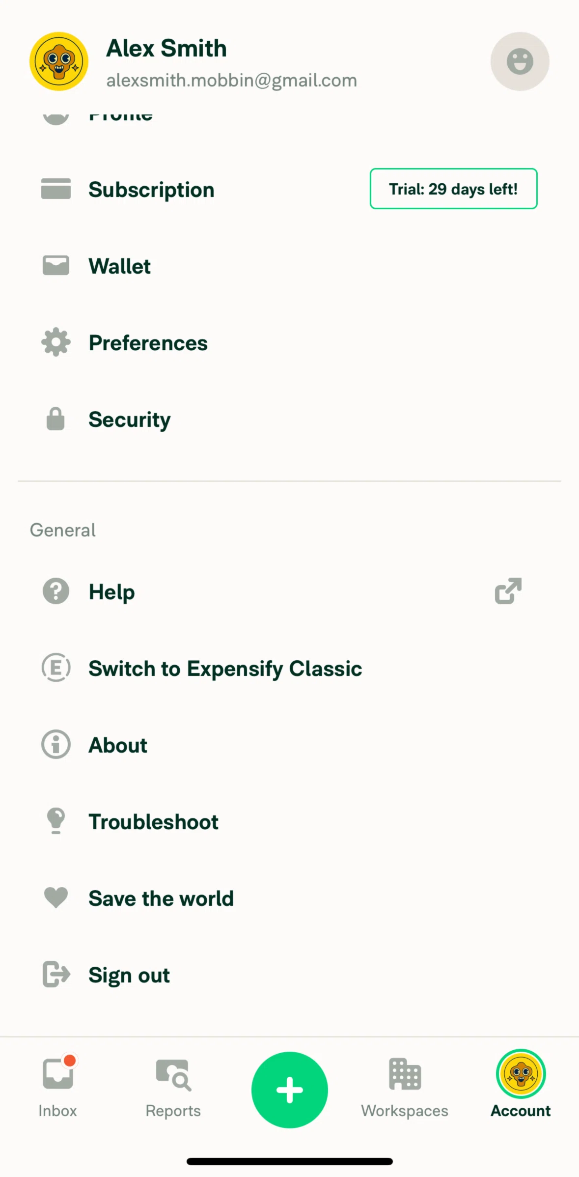Expensify Screen screen in the Logging out flow